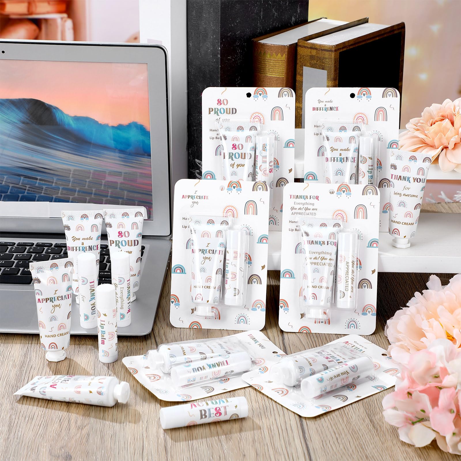 Loopeer 36-Set Bulk Teacher Appreciation Gifts — Boho Rainbow Lip Balm & Hand Cream