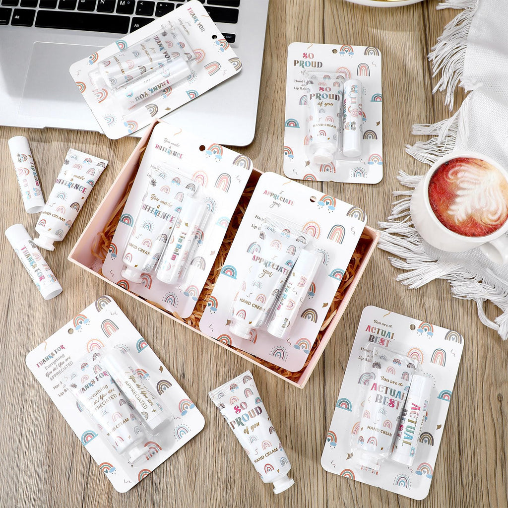 Loopeer 24-Set Bulk Gift: Boho Rainbow Lip Balm & Hand Cream for Coworkers & Galentine's Day