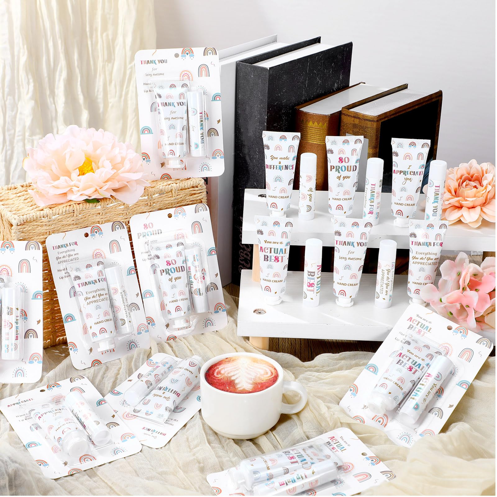 Loopeer 36-Set Bulk Teacher Appreciation Gifts — Boho Rainbow Lip Balm & Hand Cream