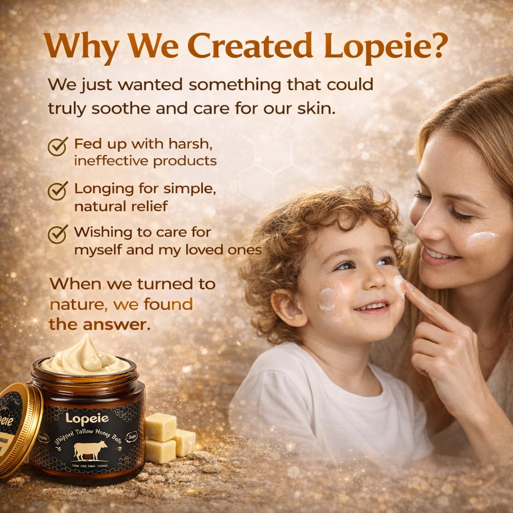 Lopeie Upgraded Organic Tallow Balm | Whipped Beef Tallow with Honey & Lavender for Dry, Sensitive Skin