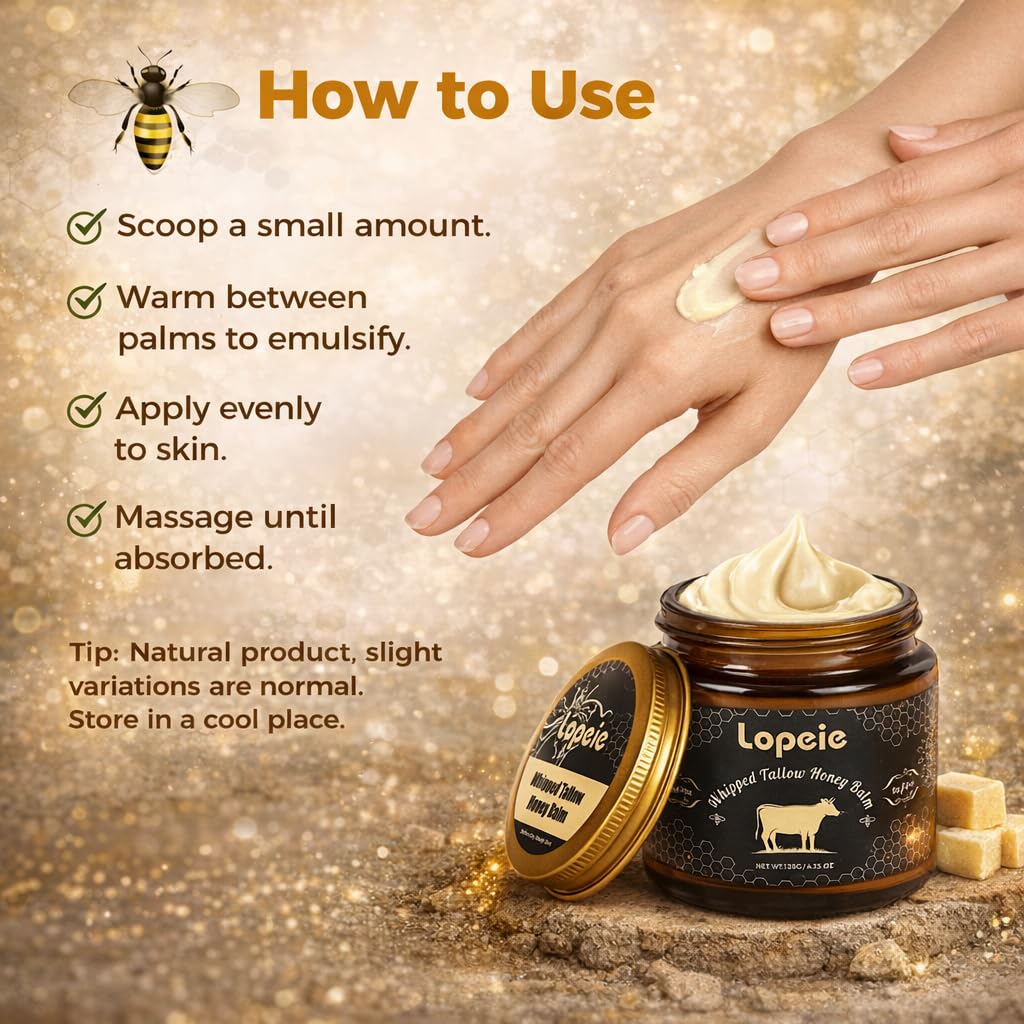 Lopeie Upgraded Organic Tallow Balm | Grass-Fed Tallow, Raw Honey, Unscented