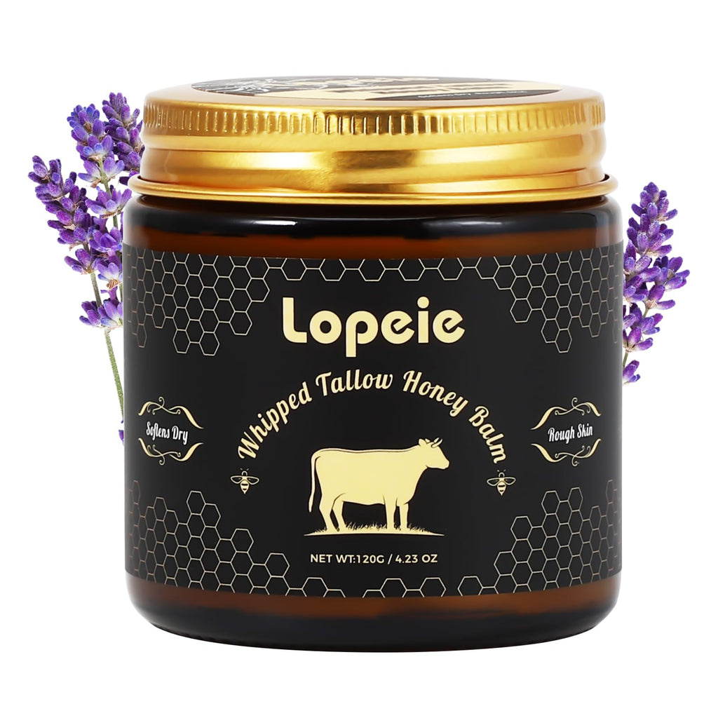 Lopeie Upgraded Organic Tallow Balm | Whipped Beef Tallow with Honey & Lavender for Dry, Sensitive Skin