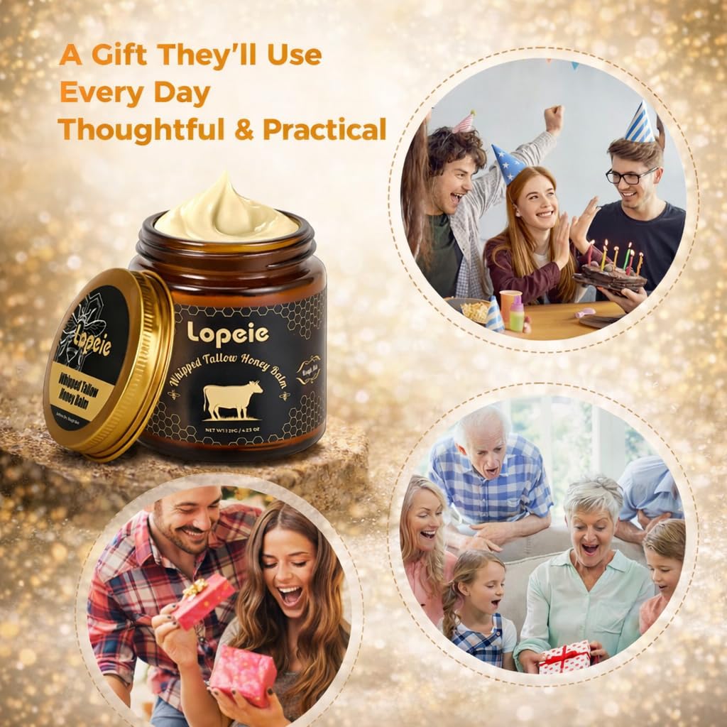 Lopeie Upgraded Organic Tallow Balm | Grass-Fed Tallow, Raw Honey, Unscented