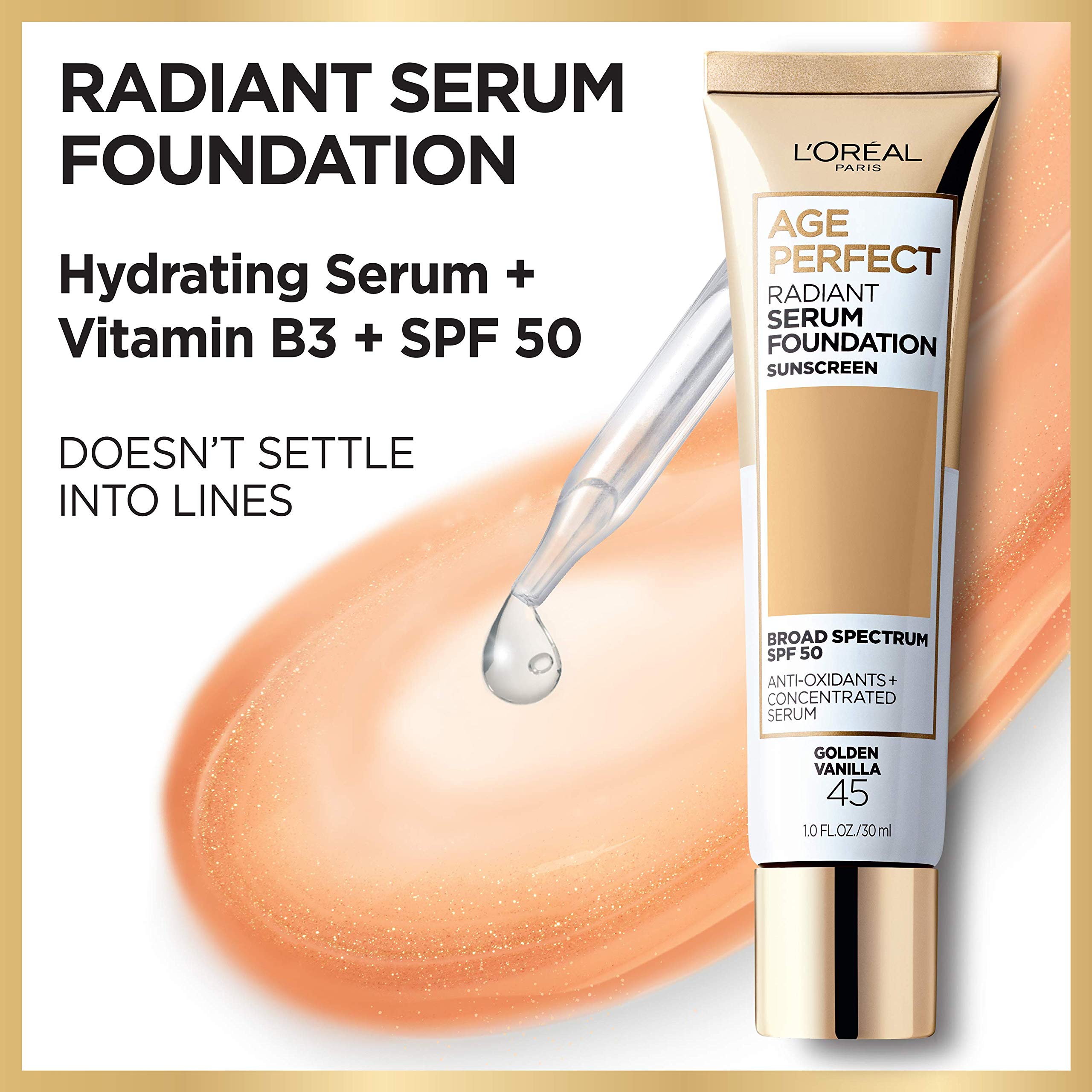 L'Oreal Paris Age Perfect Radiant Serum Foundation SPF 50 – Golden Honey | Hydration & Light Coverage