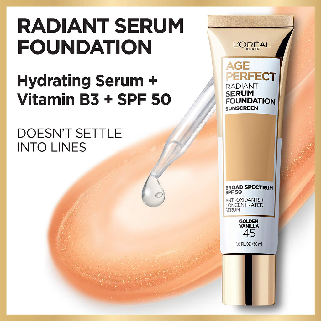 L'Oreal Paris Age Perfect Radiant Serum Foundation SPF 50 – Classic Tan (1 oz)