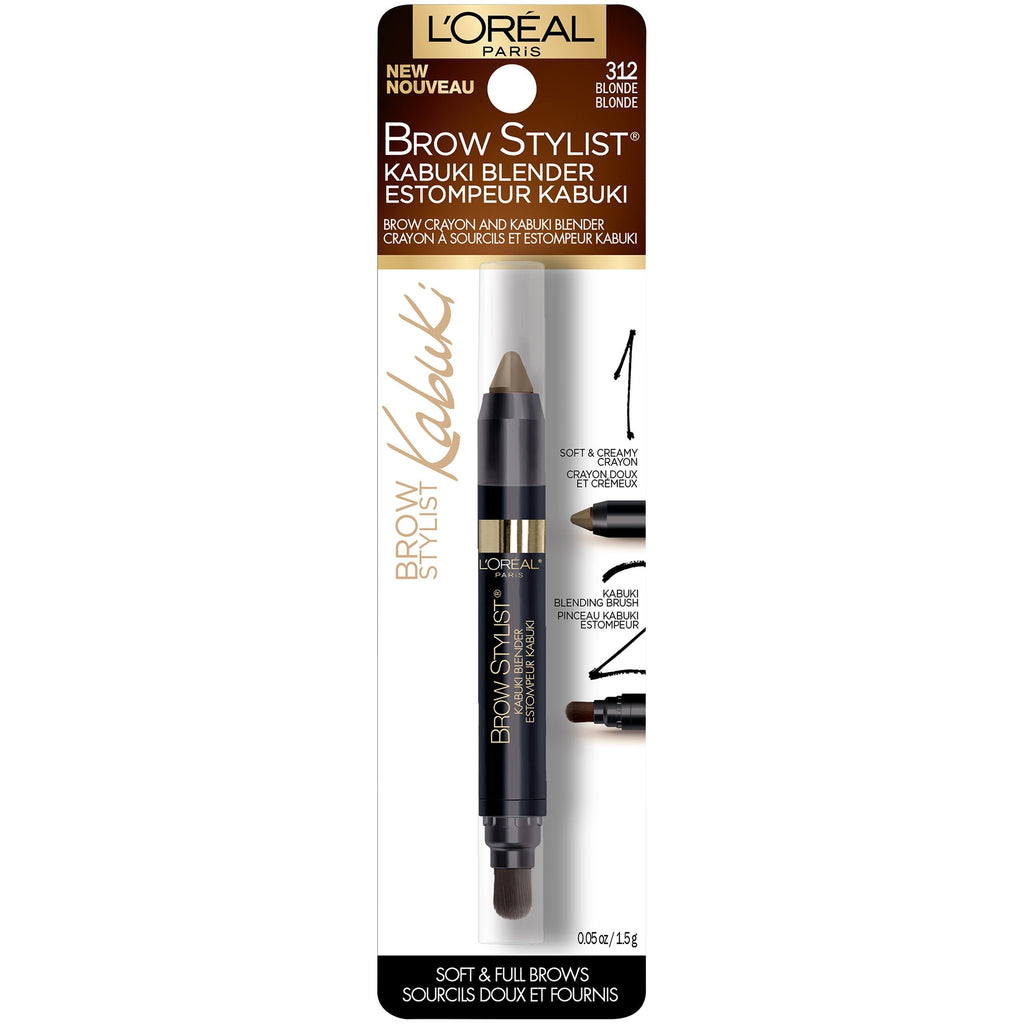 L'Oreal Paris Brow Stylist Kabuki Blender Brow Crayon, Blonde, 0.05 oz