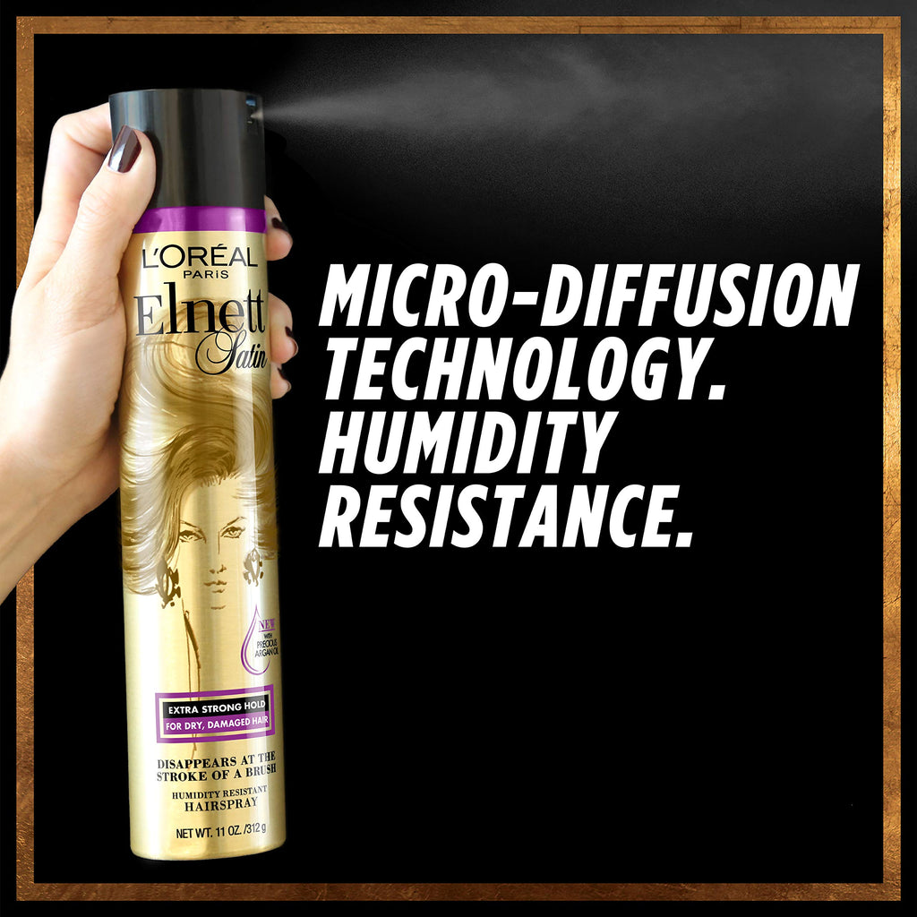 L'Oreal Paris Elnett Satin Precious Oils Hairspray 11 oz – Brushable Hold, Shine & Humidity Protection