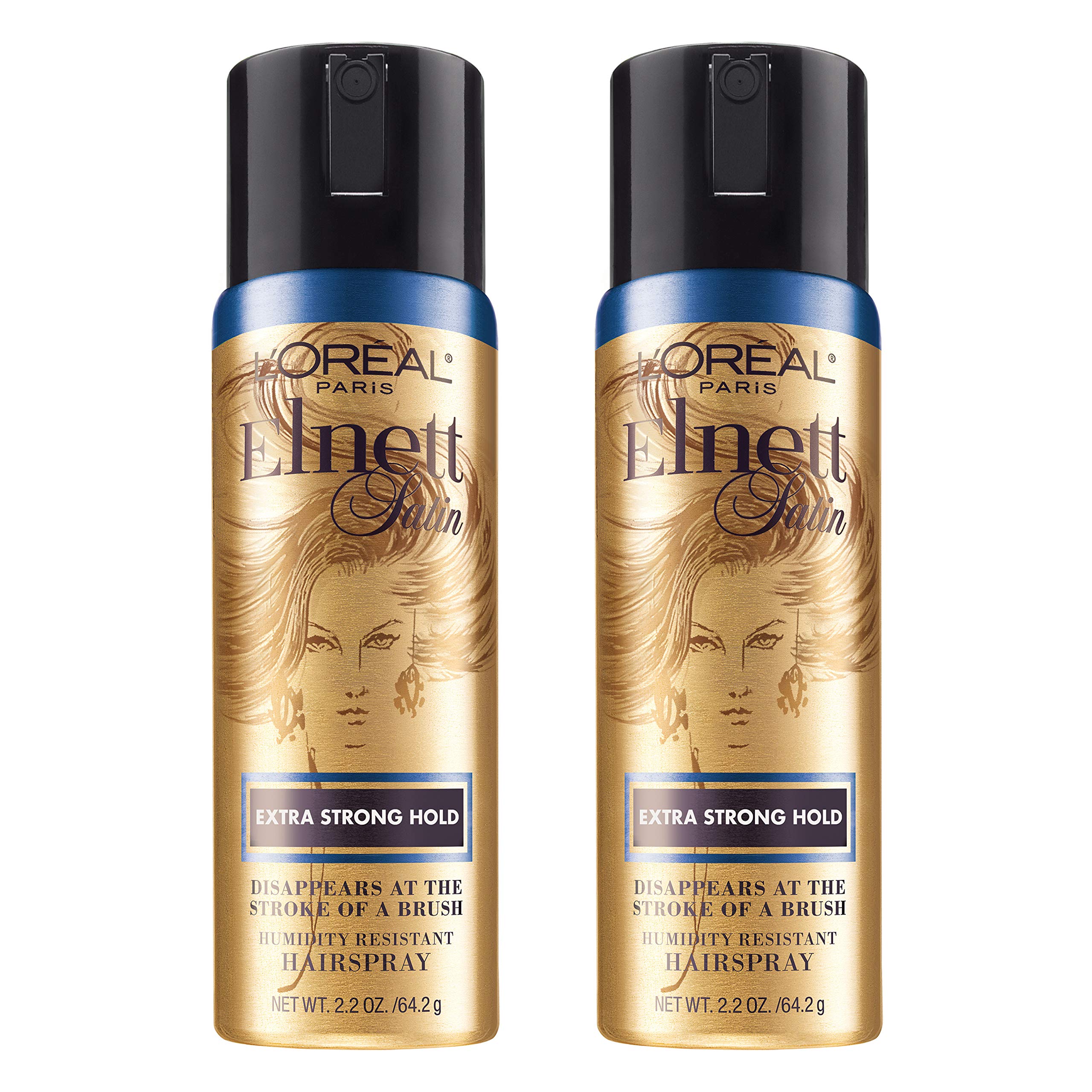L'Oreal Paris Elnett Extra Strong Hold Hairspray – Travel Size, Humidity Resistant (2 x 2.2 oz)