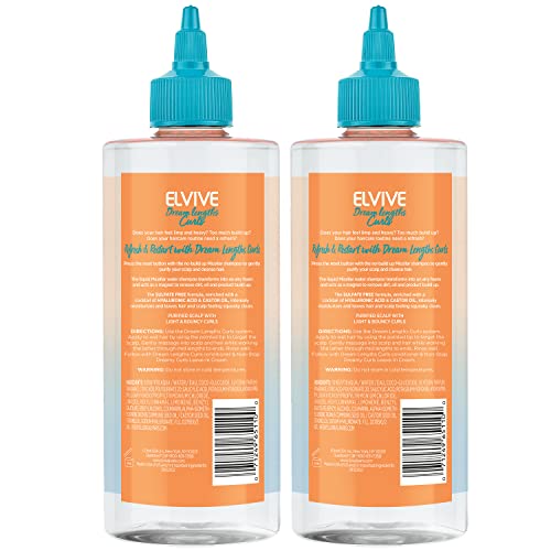 L'Oreal Paris Elvive Dream Lengths Curls Micellar Shampoo – No Build-Up, Hyaluronic Acid & Castor Oil | 2-Pack 33.8 fl oz