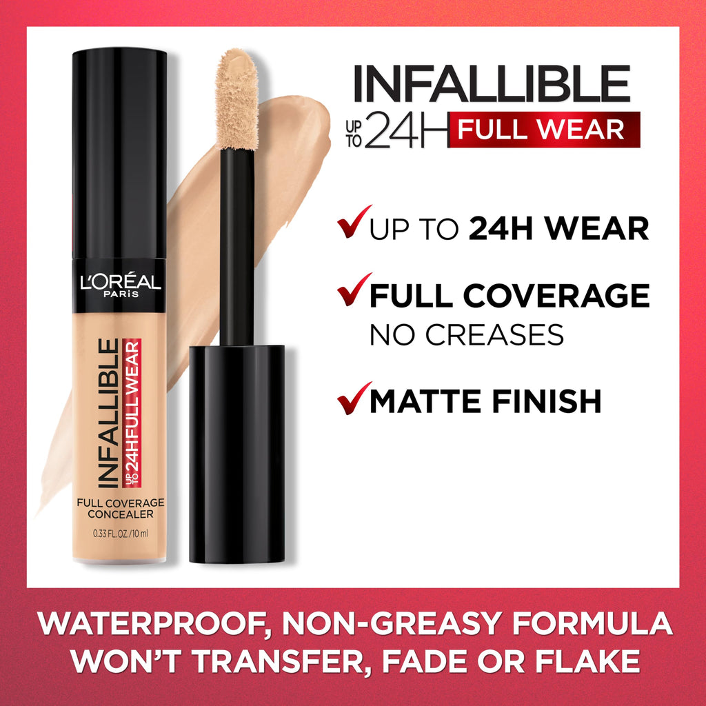 L'Oreal Paris Infallible Full Wear Waterproof Matte Concealer - Vanilla | 24-Hour Full Coverage