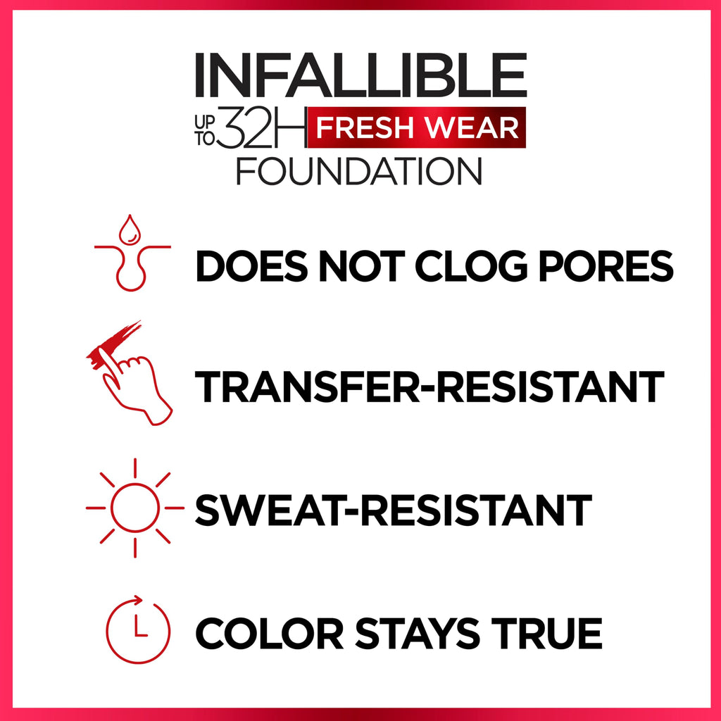 L'Oreal Paris Infallible Fresh Wear Foundation — Up to 32 Hour, Radiant Sand, SPF 25, 1 Fl Oz