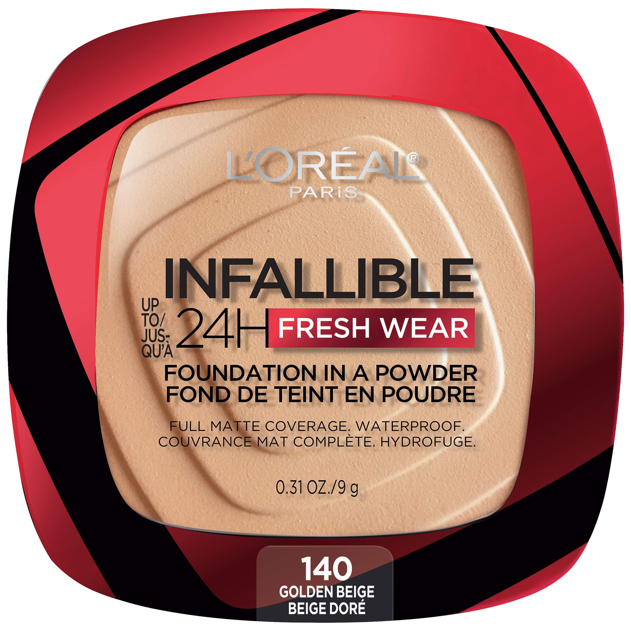 L'Oreal Paris Infallible Fresh Wear Foundation in Powder – Up to 24H Wear, Waterproof, Golden Beige, 0.31 oz