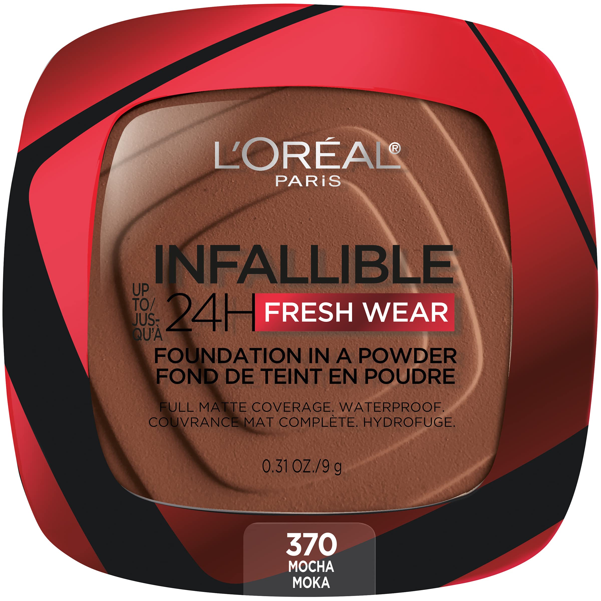 L'Oreal Paris Infallible Fresh Wear Foundation in a Powder – Mocha, 0.31 oz | Up to 24H Matte, Waterproof