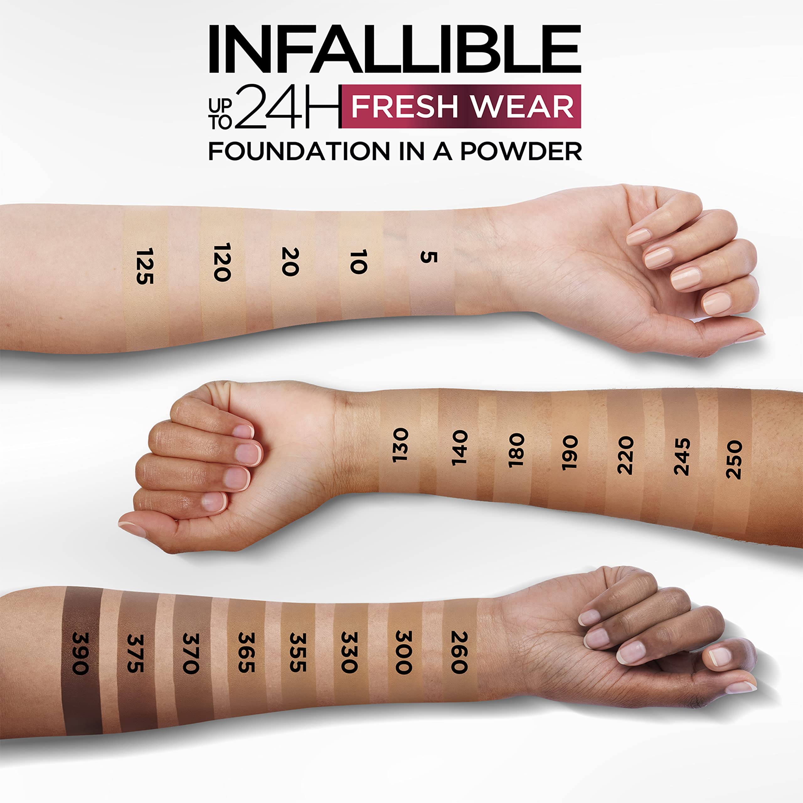 L'Oreal Paris Infallible Fresh Wear Foundation in a Powder – Mocha, 0.31 oz | Up to 24H Matte, Waterproof
