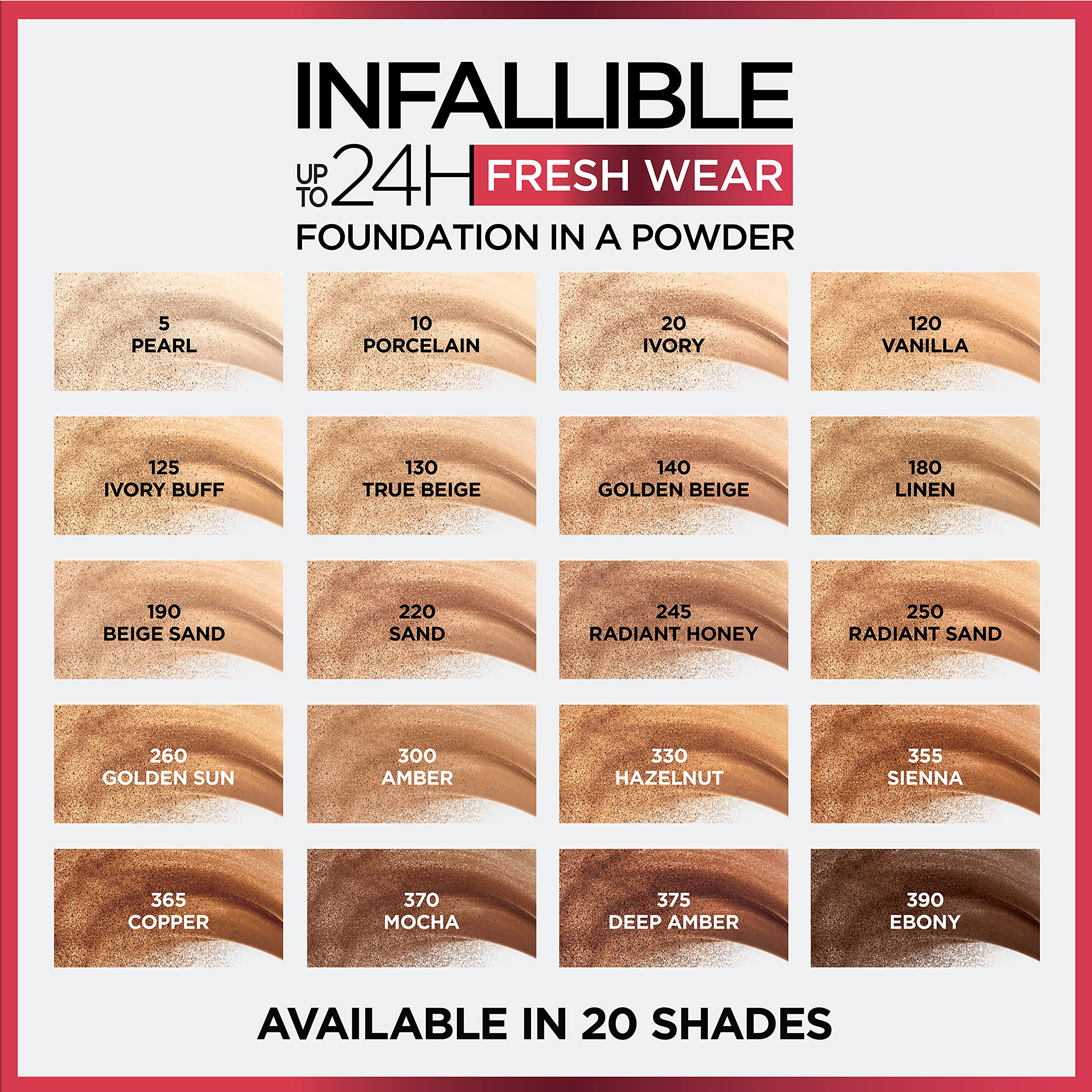L'Oreal Paris Infallible Fresh Wear Foundation in a Powder — Up to 24H Matte, Waterproof, Hazelnut (0.31 oz)