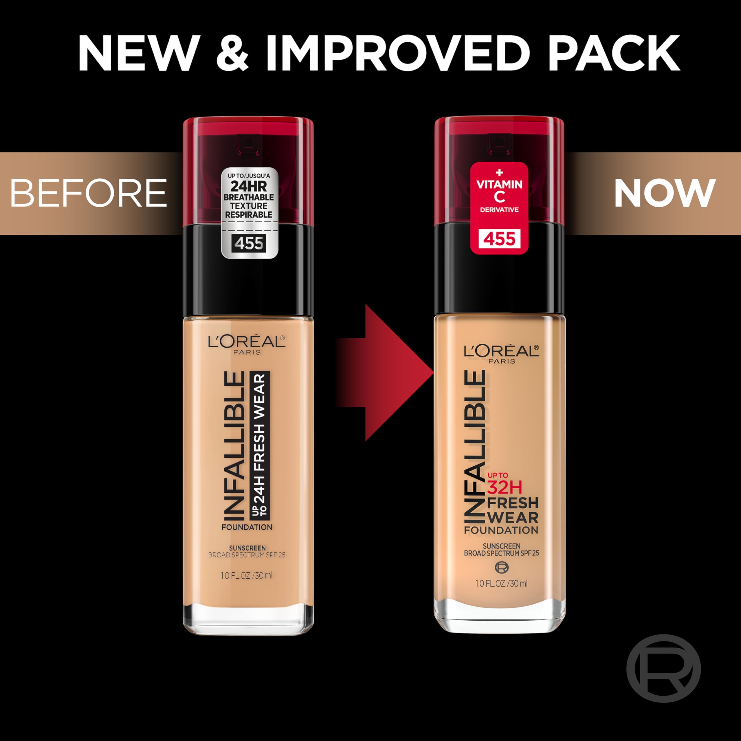 L’Oréal Paris Infallible Fresh Wear Foundation – Porcelain 405, Lightweight, Longwear, SPF 25, 1 fl oz
