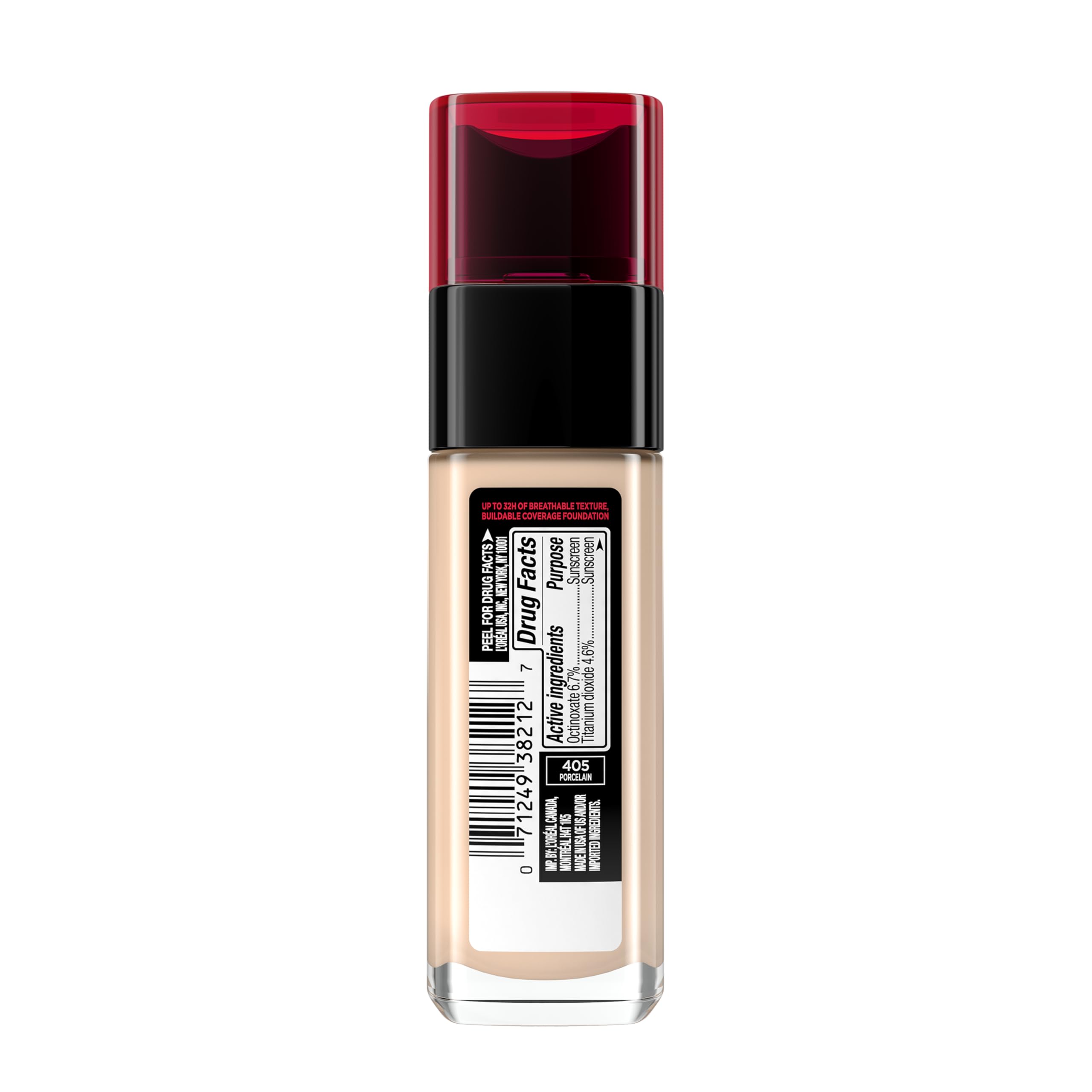 L’Oréal Paris Infallible Fresh Wear Foundation – Porcelain 405, Lightweight, Longwear, SPF 25, 1 fl oz