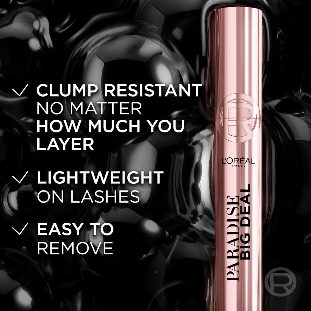 L'Oreal Paris Paradise Big Deal Mascara – Buildable Volume & Length, Clump-Resistant, Washable (0.33 fl oz)