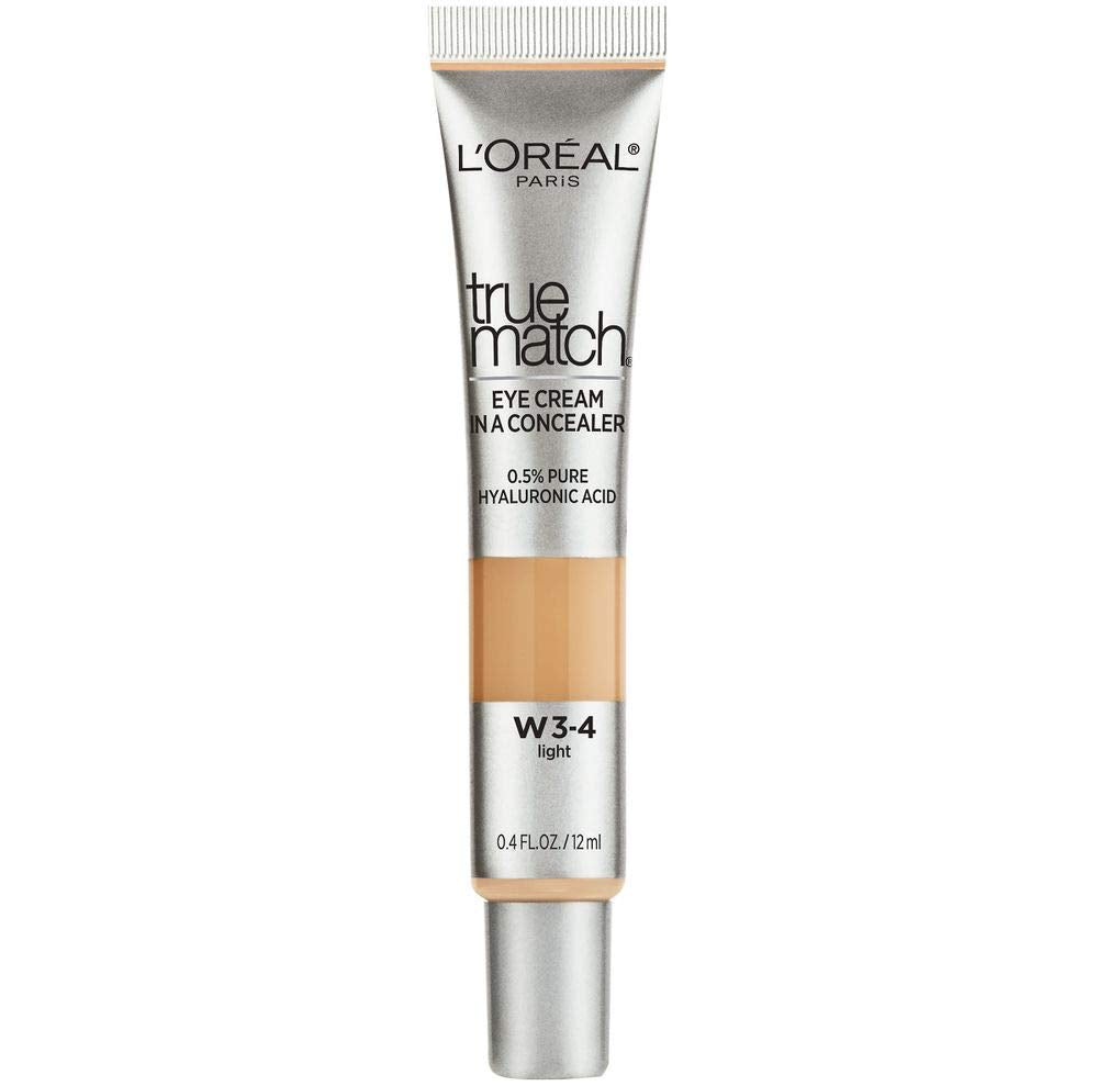 L’Oréal Paris True Match Eye Cream in a Concealer — 0.5% Hyaluronic Acid, Light W3-4, 0.4 fl oz