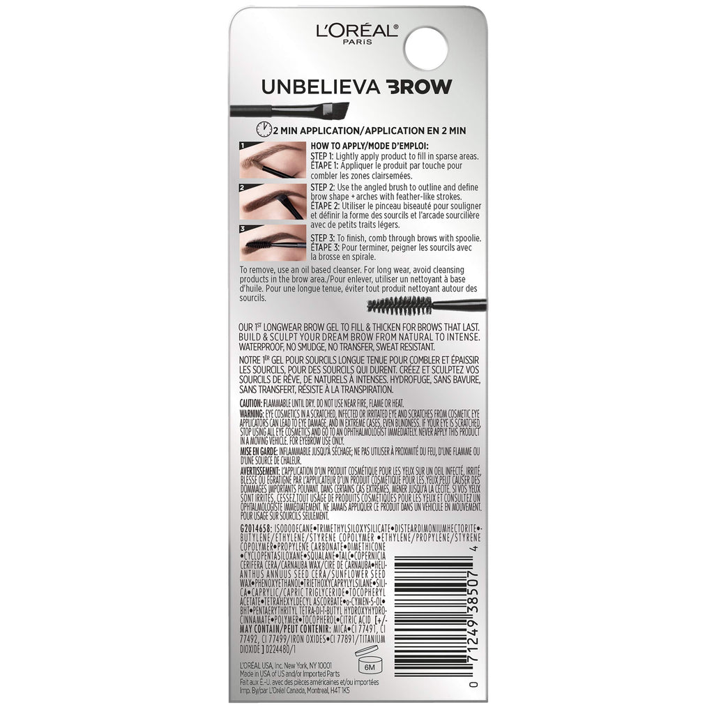 L'Oréal Paris Unbelieva-Brow Longwear Waterproof Tinted Brow Gel - Black, 0.15 fl oz
