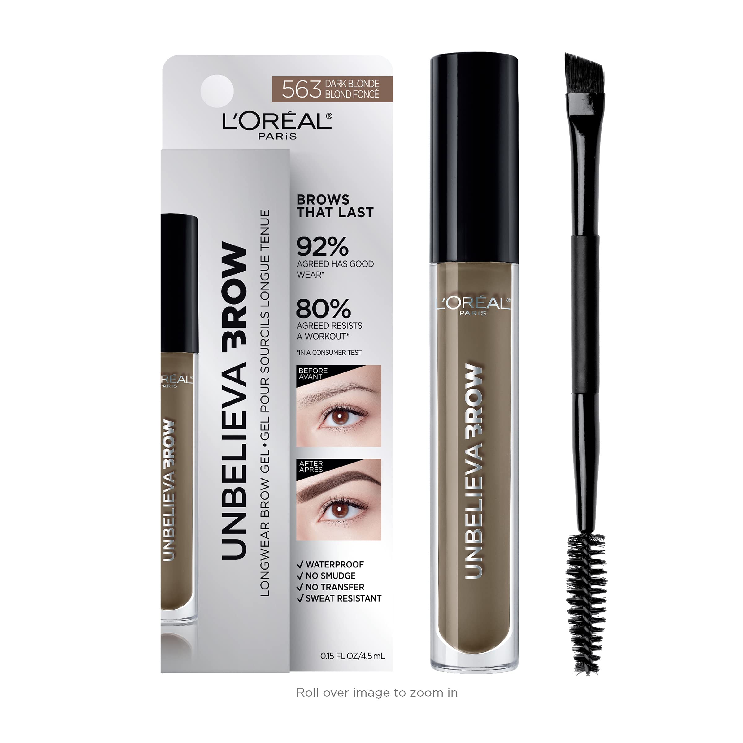 L'Oreal Paris Unbelieva-Brow Longwear Waterproof Tinted Brow Gel – Smudge-Resistant, Quick-Drying, Dark Blonde 0.15 fl oz