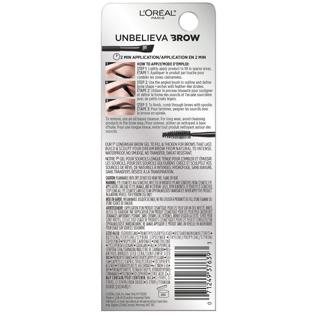 L'Oreal Paris Unbelieva-Brow Longwear Waterproof Tinted Brow Gel – Light Brunette (0.15 oz)