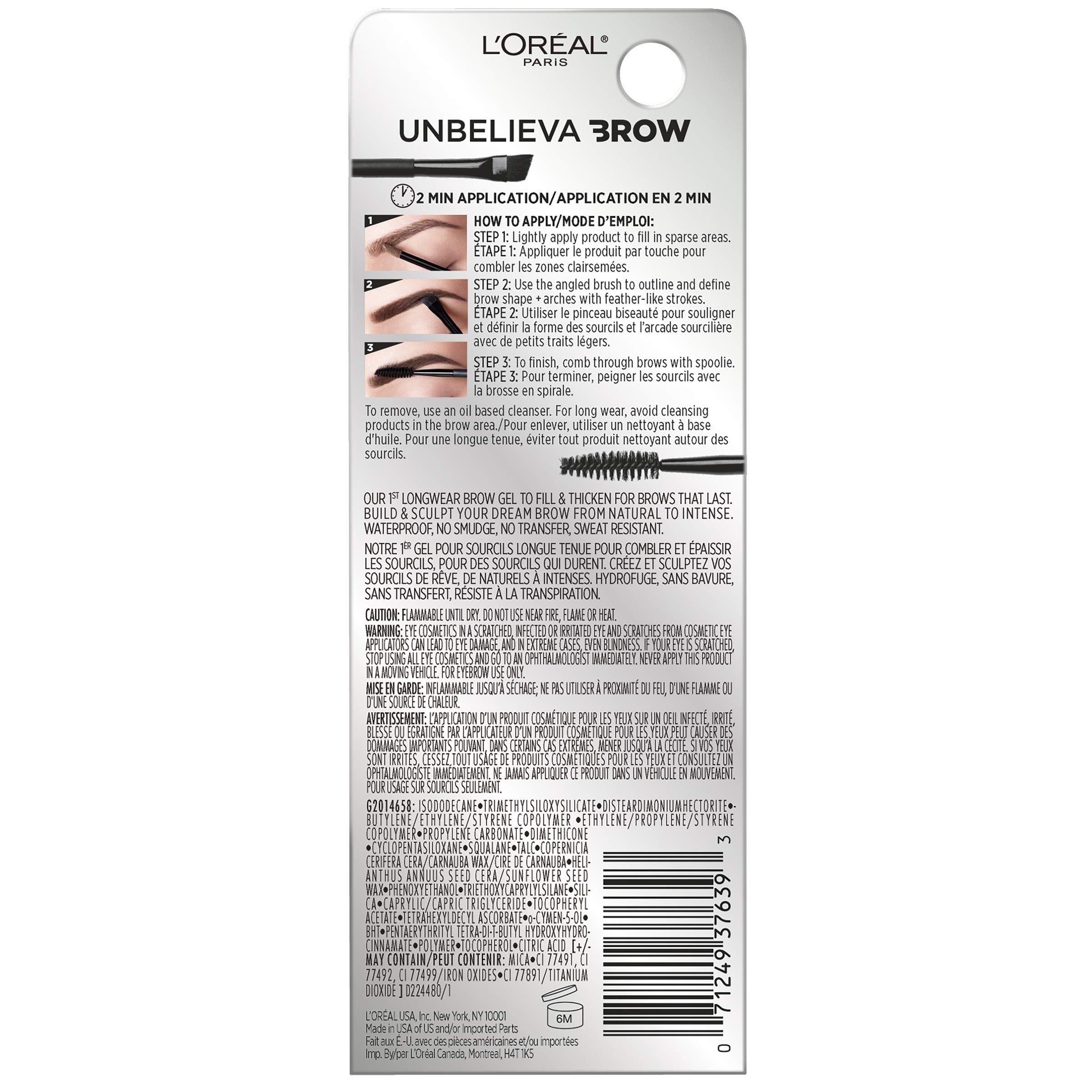 L'Oreal Paris Unbelieva-Brow Longwear Waterproof Tinted Brow Gel – Light Brunette (0.15 oz)
