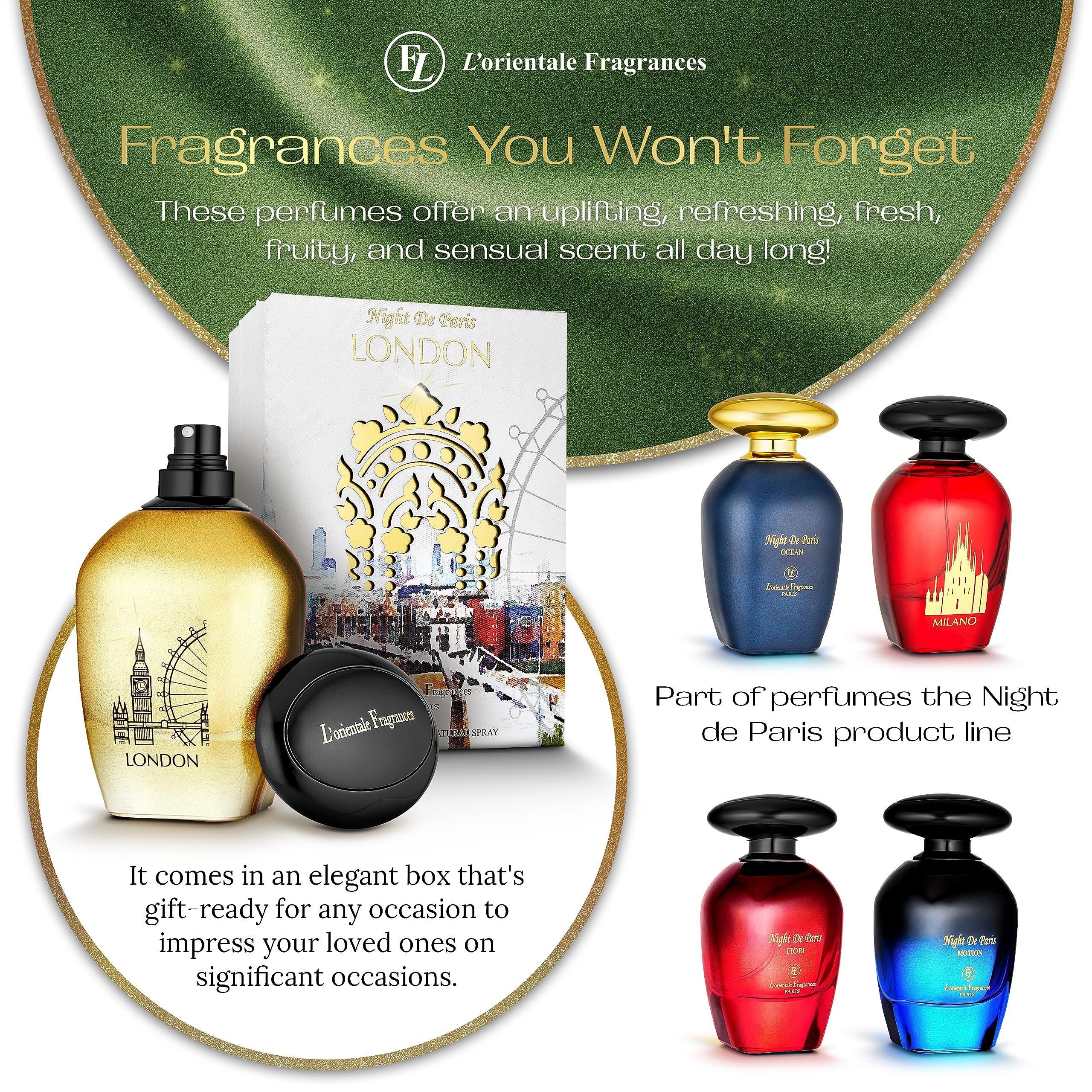 LOrientale Fragrances Night De Paris London – Oil-Based Amber Spicy EDP (100ml)