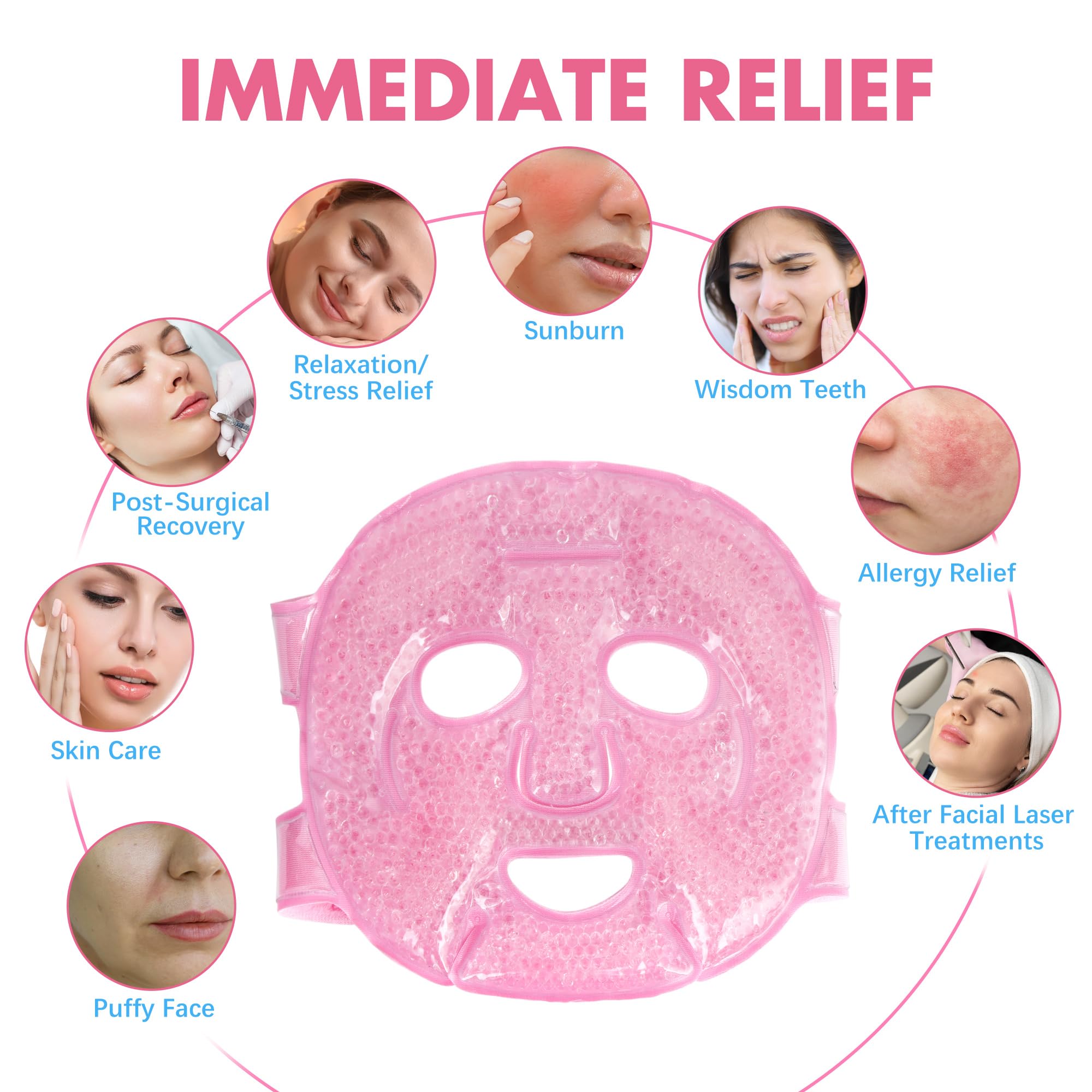 LotFancy Face Ice Pack — Reusable Gel Bead Cold/Hot Mask (Pack of 2)