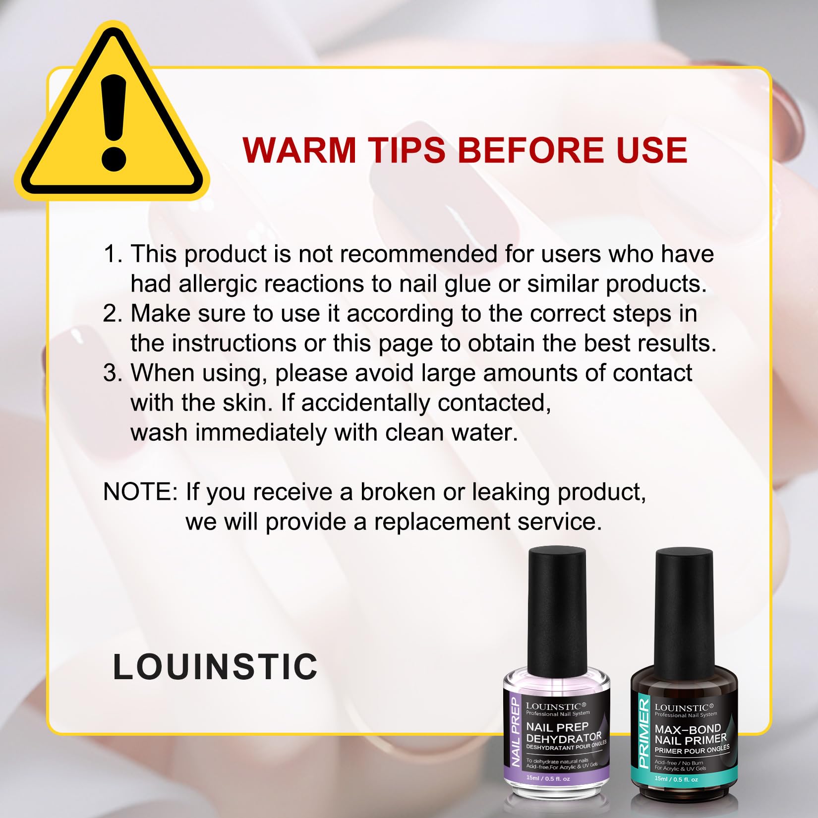LOUINSTIC HEMA-Free Nail Dehydrator & Primer for Gel Polishes (2x15mL) with Chrome Powder