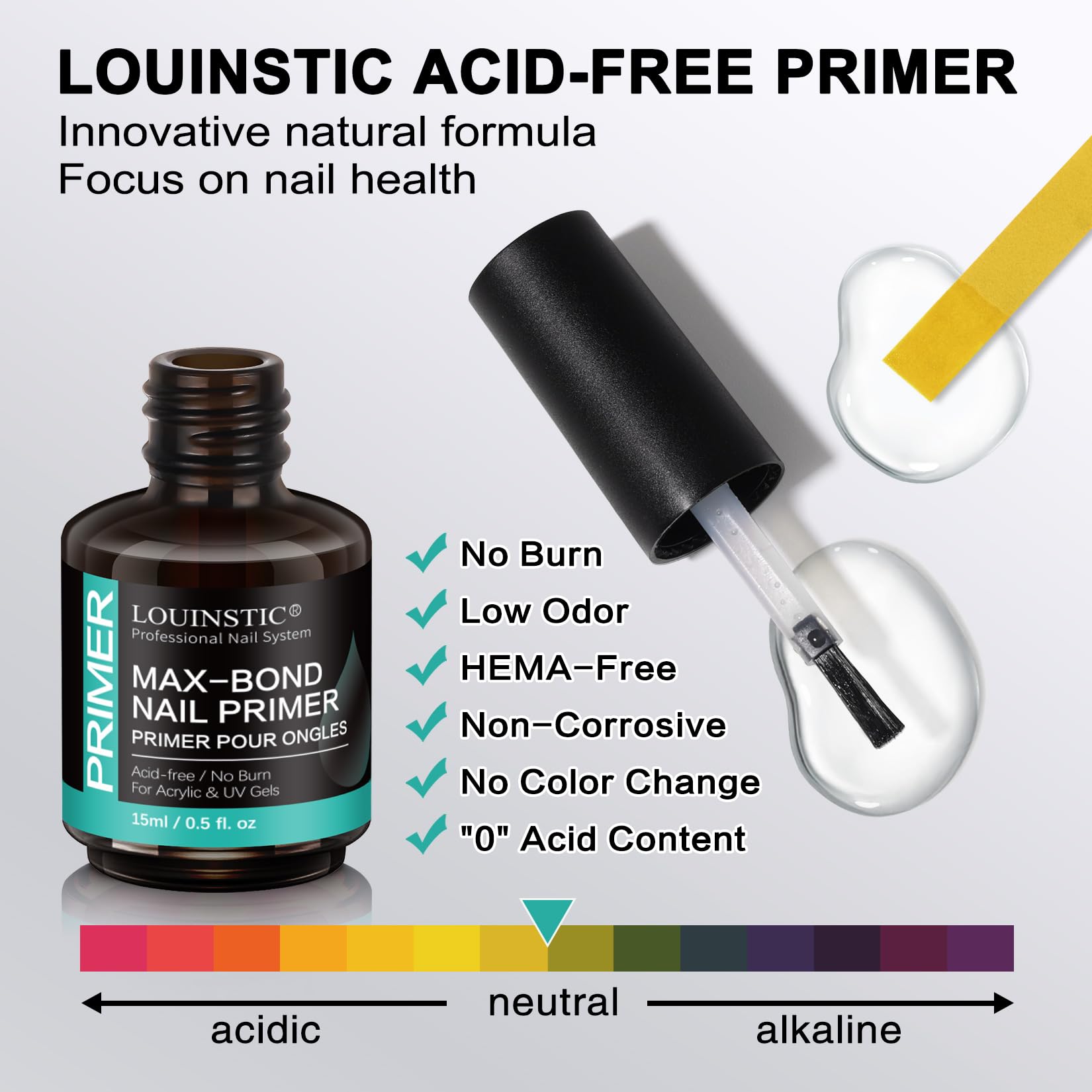 LOUINSTIC HEMA-Free Nail Dehydrator & Primer for Gel Polishes (2x15mL) with Chrome Powder