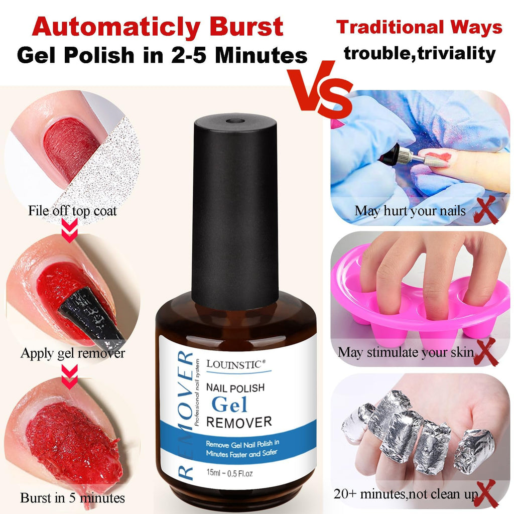 LOUINSTIC Gel Nail Remover & Cuticle Oil Kit – Quick 2–5 Min Gel Polish Removal, No Foil, Low Odor