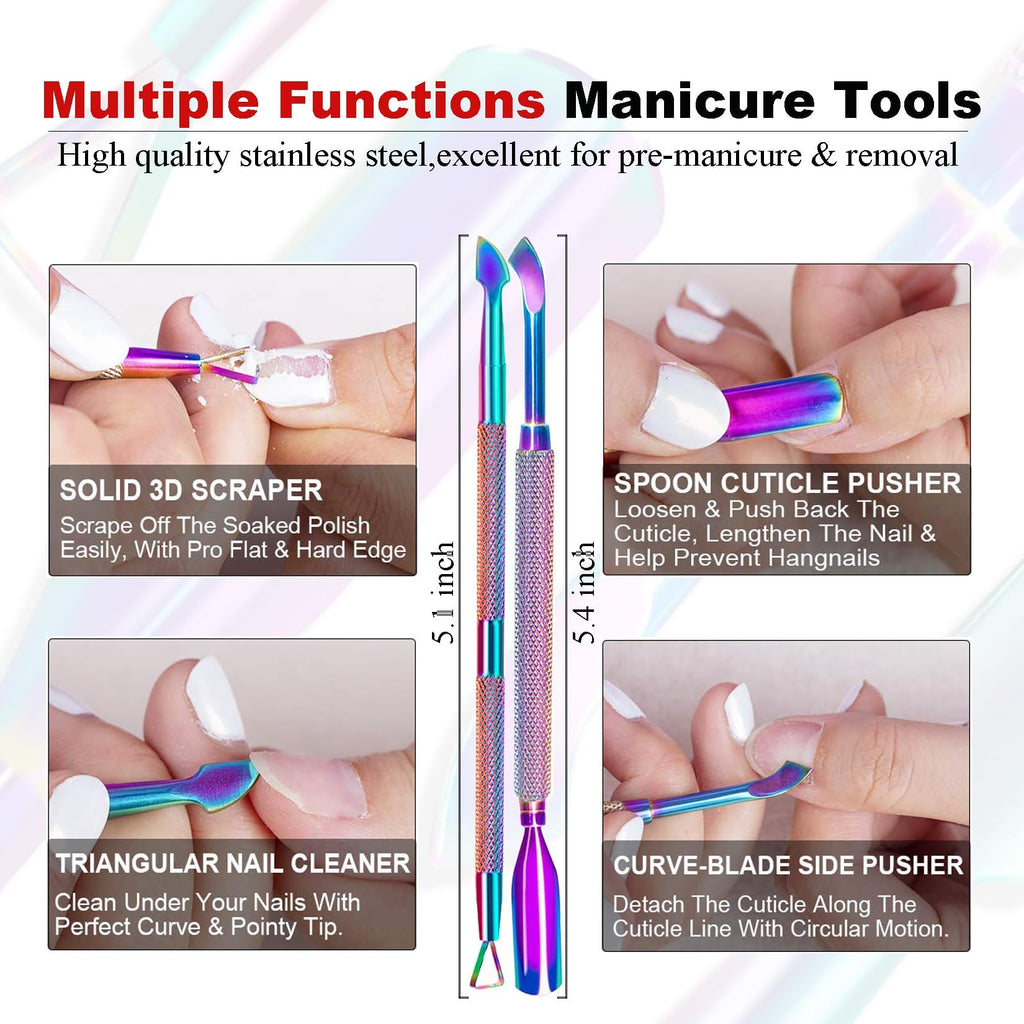 LOUINSTIC Gel Nail Polish Remover Kit – 2x15ml, Cuticle Pusher & Nail File