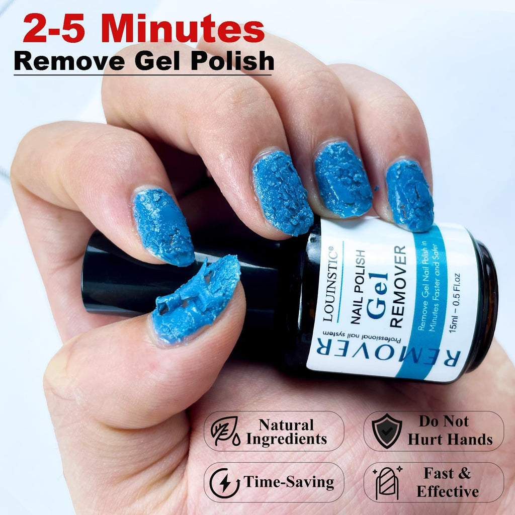 LOUINSTIC Gel Nail Remover & Cuticle Oil Kit – Quick 2–5 Min Gel Polish Removal, No Foil, Low Odor