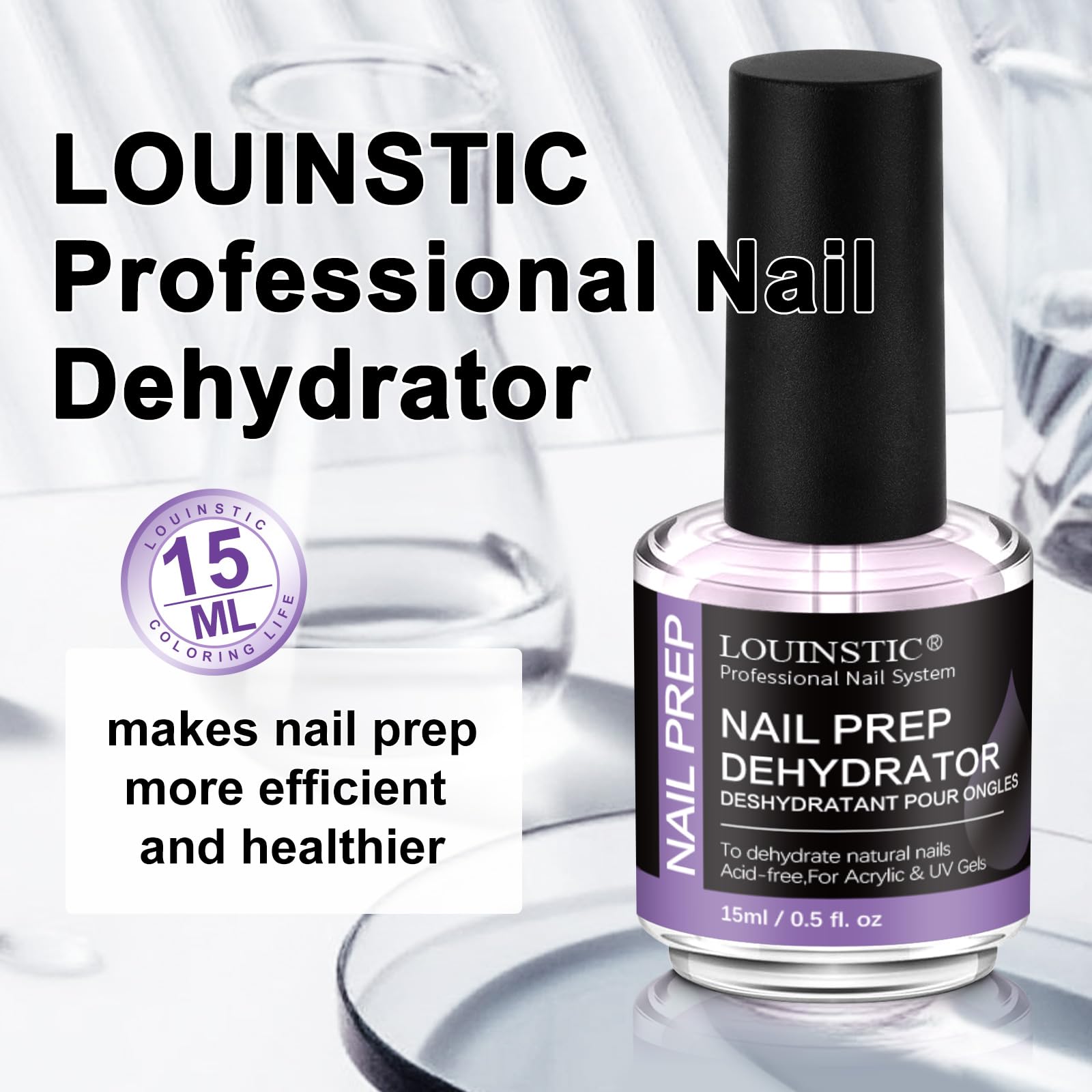 LOUINSTIC HEMA-Free Nail Dehydrator & Primer for Gel Polishes (2x15mL) with Chrome Powder