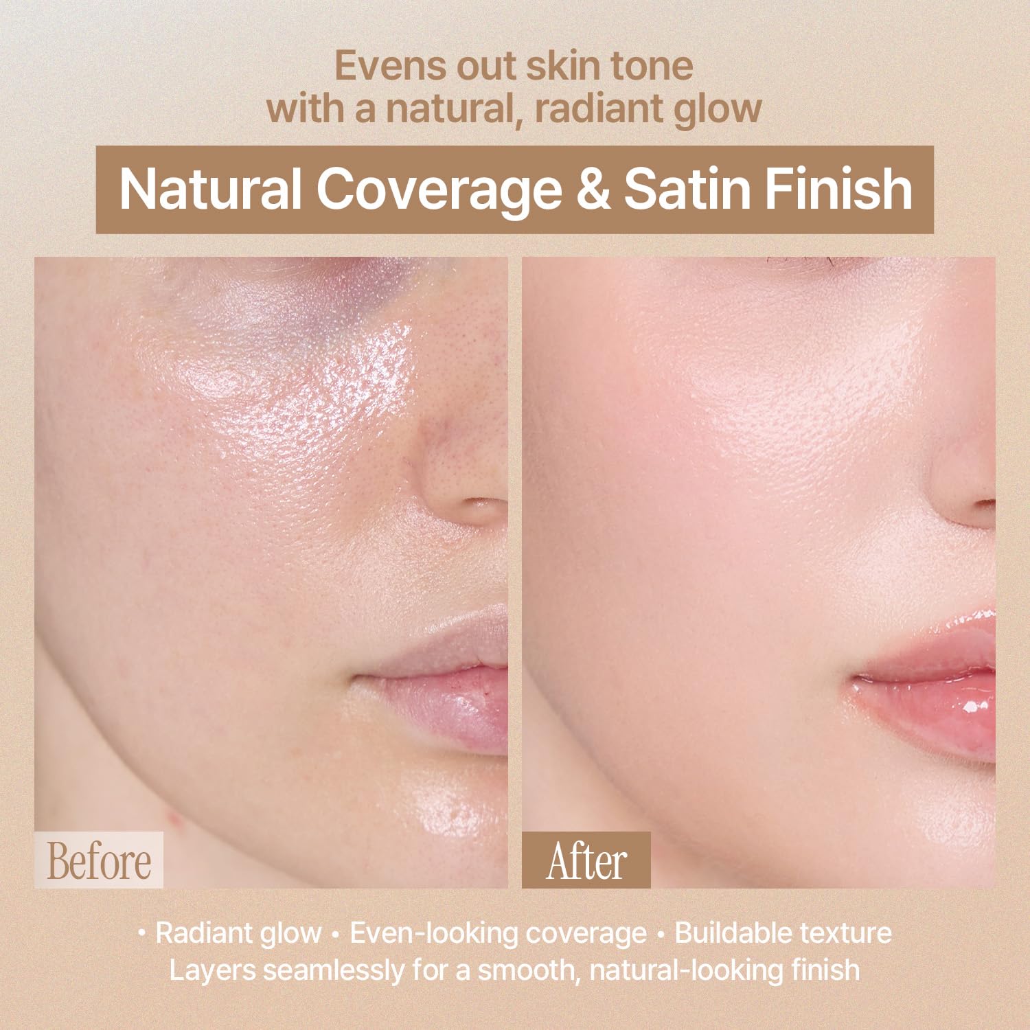 LOVB LOVB Natural Cover Glow Cushion Foundation | Satin Radiant Finish | Korean Foundation Makeup | Long-Lasting Natural Coverage | Porcelain Ivory 0.42 oz