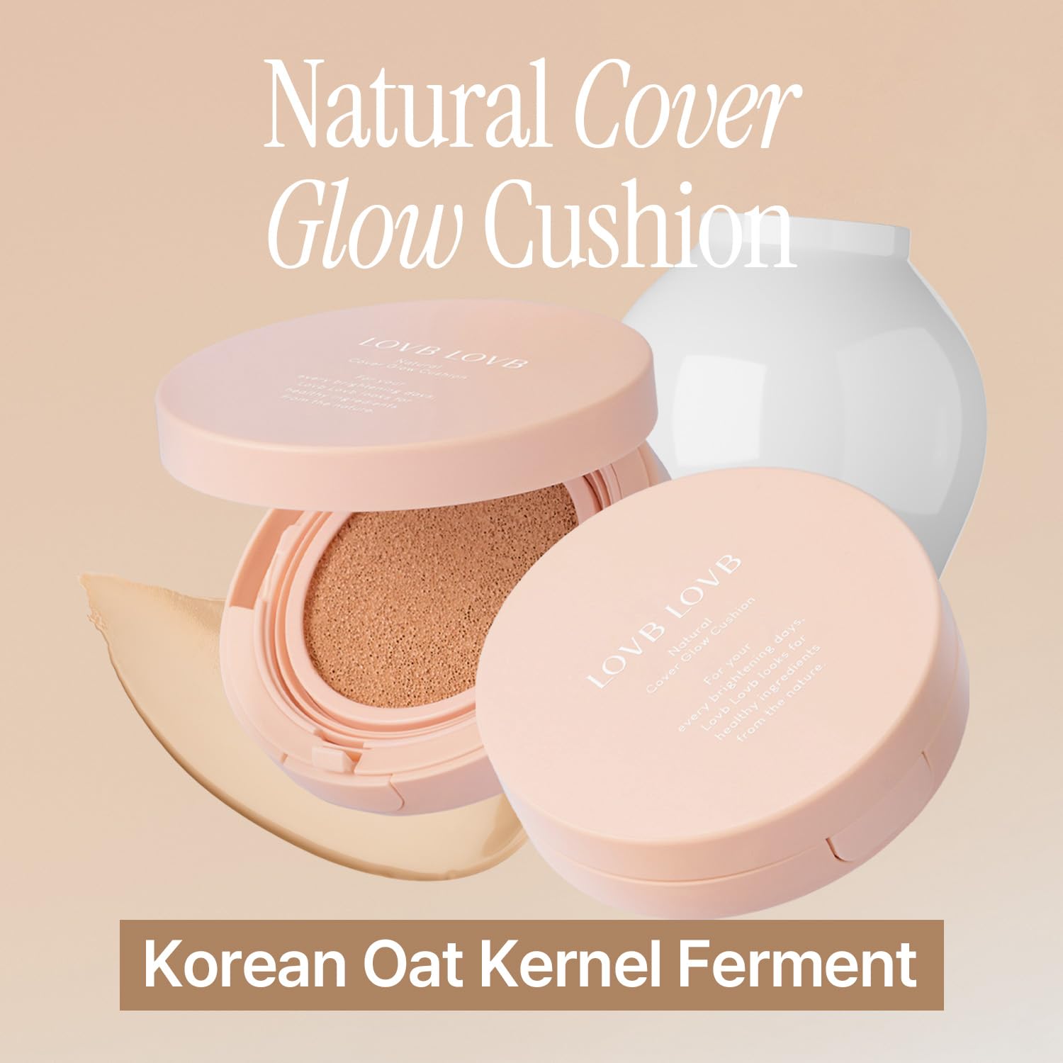 LOVB LOVB Natural Cover Glow Cushion Foundation | Satin Radiant Finish | Korean Foundation Makeup | Long-Lasting Natural Coverage | Porcelain Ivory 0.42 oz