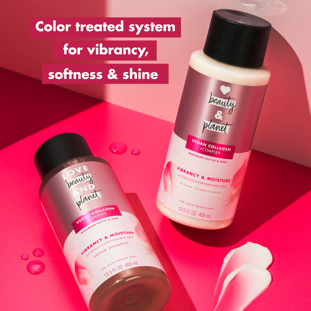 Love Beauty And Planet Vegan Collagen Moisture Shampoo Murumuru Butter & Rose — Pack of 4, 13.5 oz for Color-Treated Hair