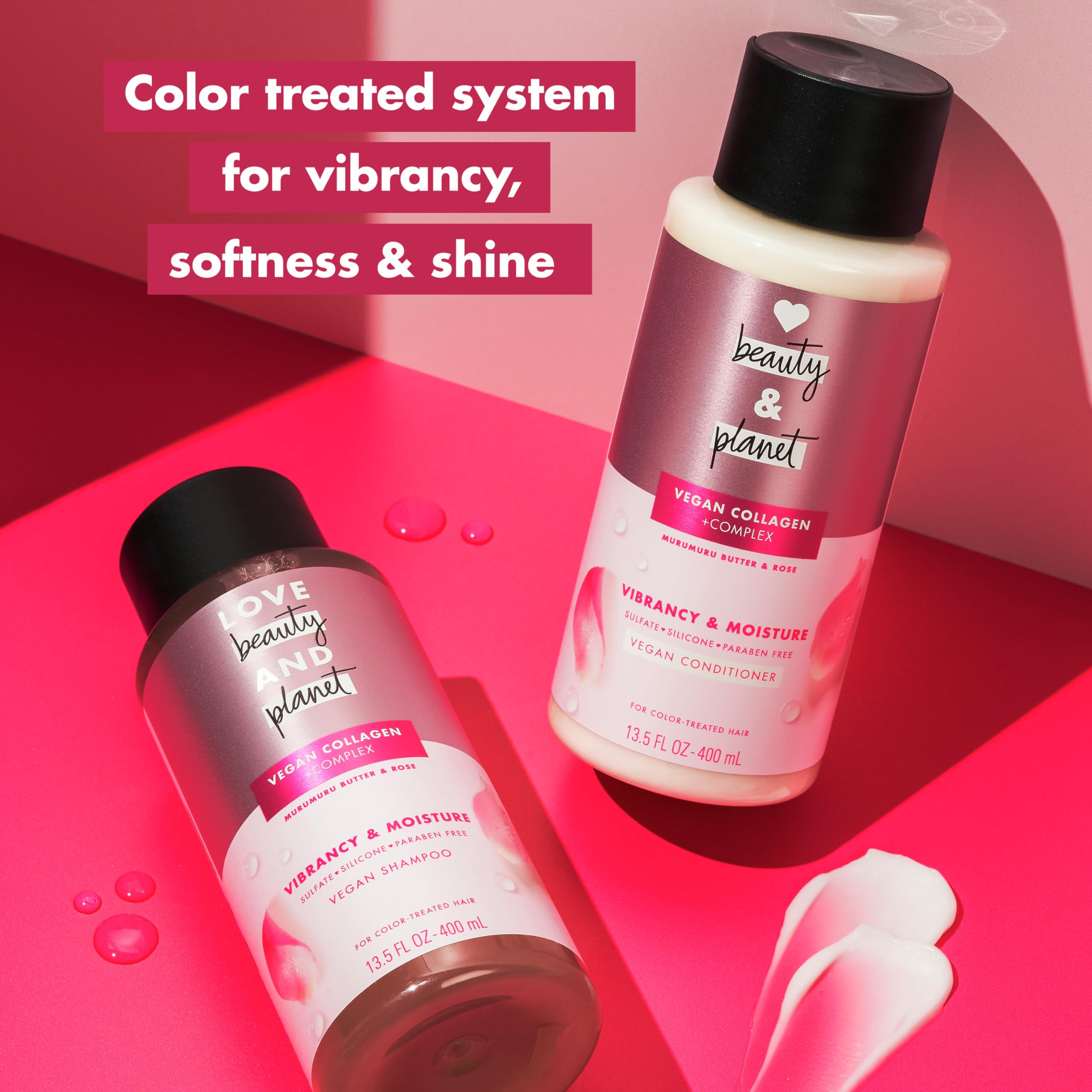 Love Beauty And Planet Vegan Collagen Moisture Shampoo Murumuru Butter & Rose — Pack of 4, 13.5 oz for Color-Treated Hair