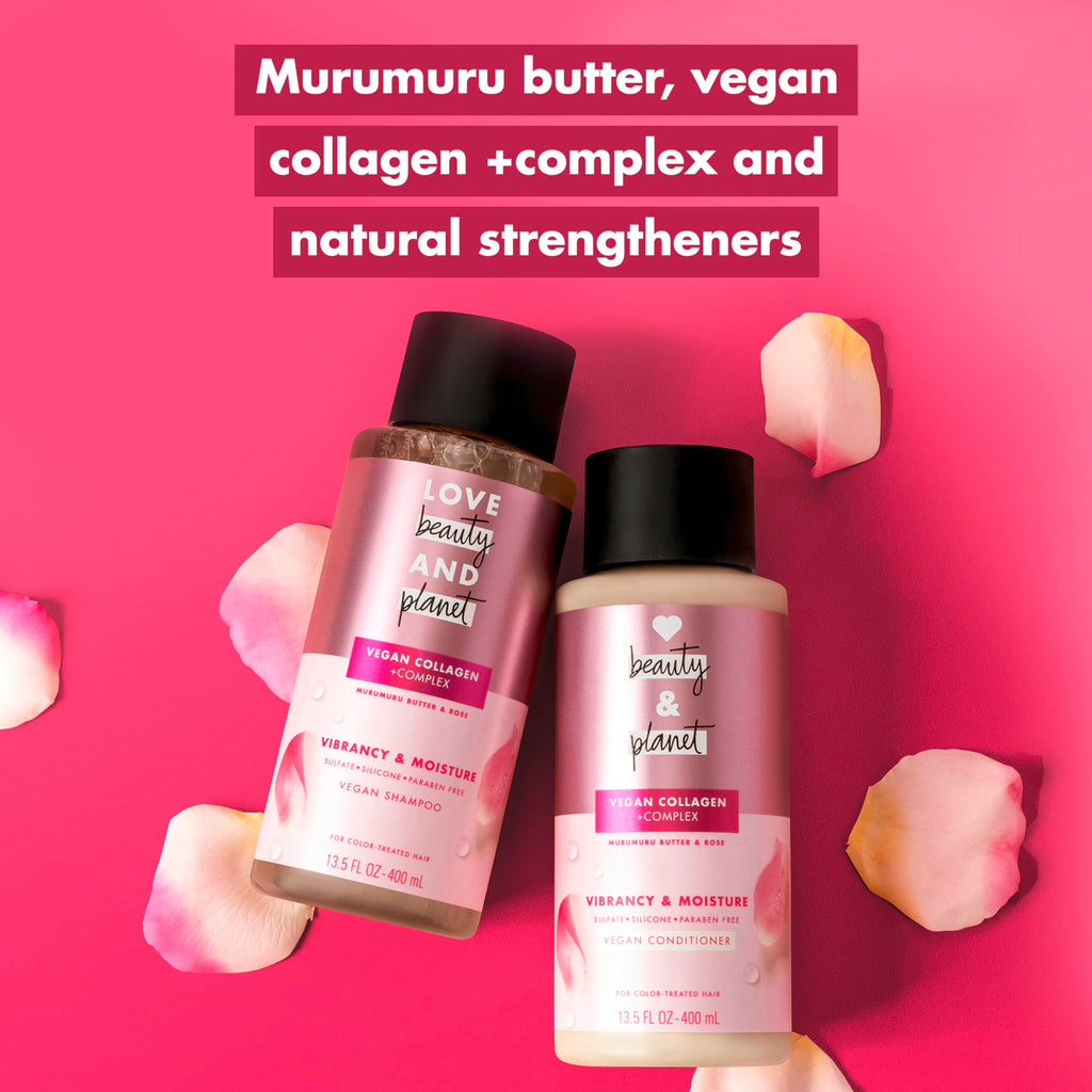 Love Beauty And Planet Vegan Collagen Moisture Shampoo Murumuru Butter & Rose — Pack of 4, 13.5 oz for Color-Treated Hair