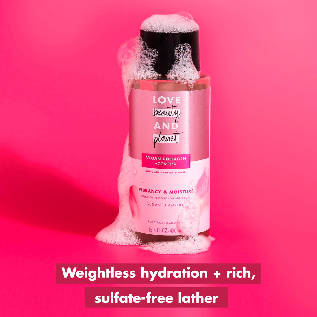 Love Beauty And Planet Vegan Collagen Moisture Shampoo Murumuru Butter & Rose — Pack of 4, 13.5 oz for Color-Treated Hair
