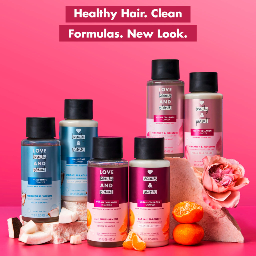 Love Beauty And Planet Vegan Collagen Moisture Shampoo Murumuru Butter & Rose — Pack of 4, 13.5 oz for Color-Treated Hair