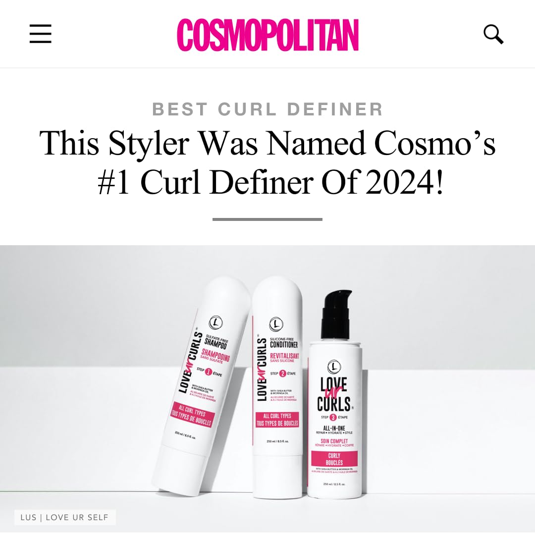 Love Ur Curls Fragrance-Free Shampoo & Conditioner Set with All-in-One Curl Styler | 3-Step Curl System (200 mL)