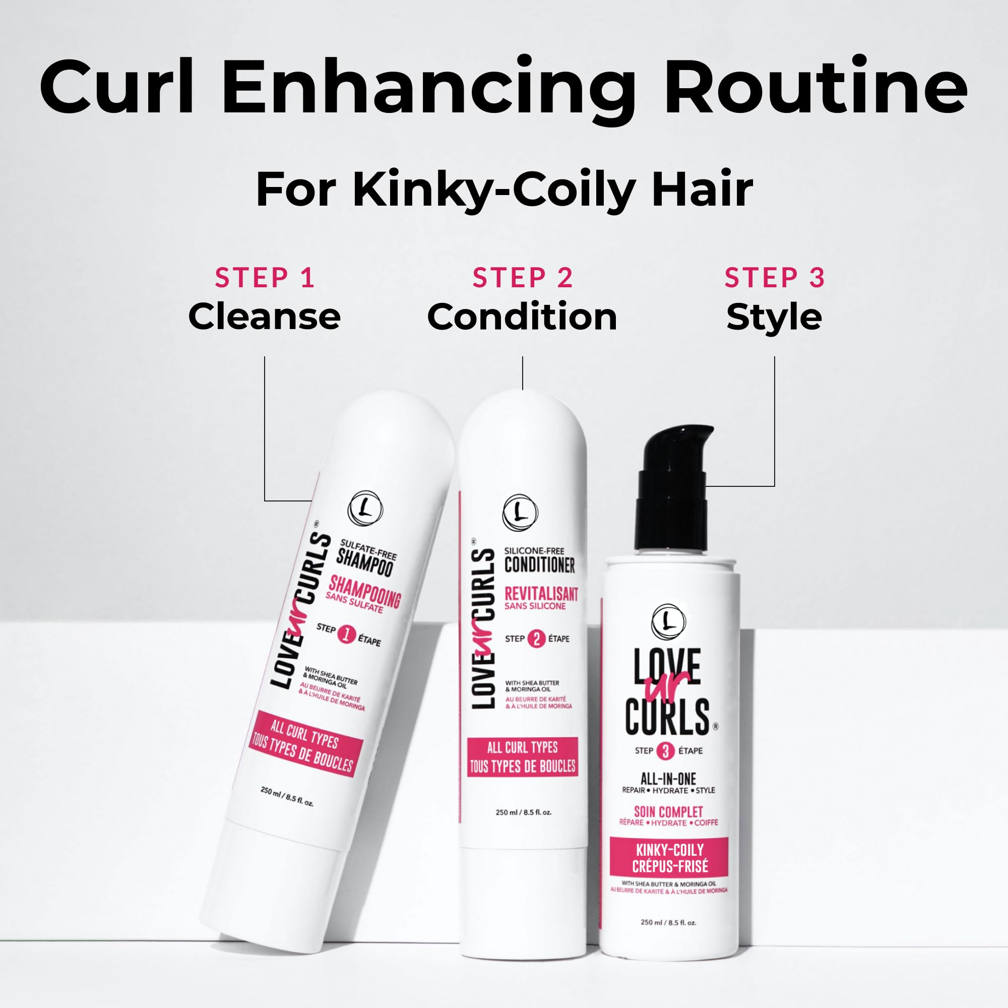 Love Ur Curls - Shampoo & Conditioner Set + All-in-One Curl Styler for Kinky & Coily Hair (3-Step System)