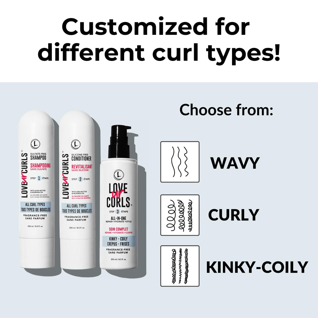 Love Ur Curls Fragrance-Free Shampoo & Conditioner Set with All-in-One Curl Styler for Kinky & Coily Hair