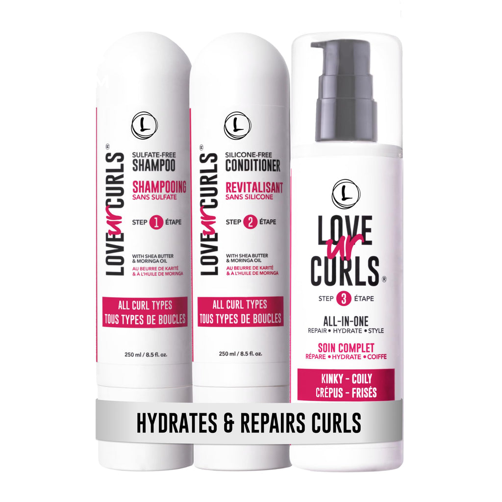 Love Ur Curls - Shampoo & Conditioner Set + All-in-One Curl Styler for Kinky & Coily Hair (3-Step System)