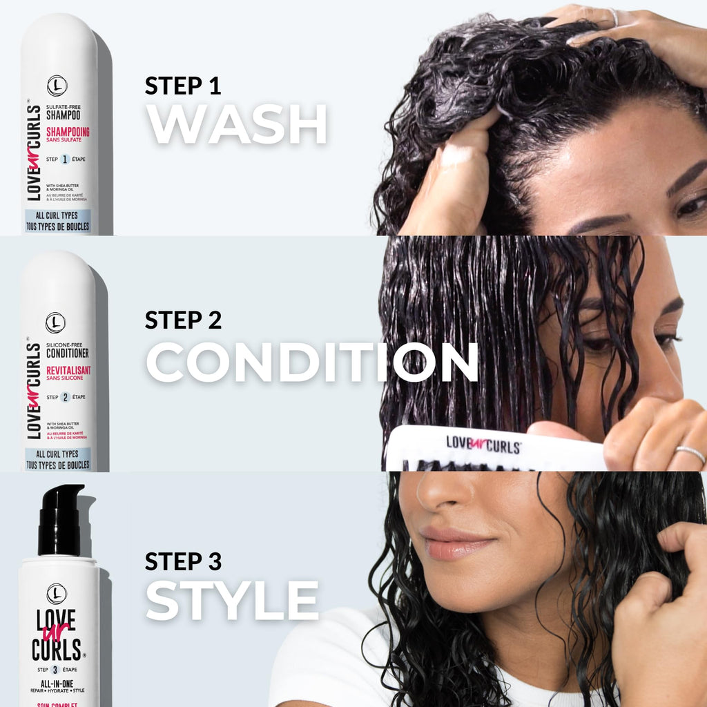 Love Ur Curls Fragrance-Free Wavy Hair 3-Step Set – Shampoo, Conditioner & Curl Cream (200 mL)