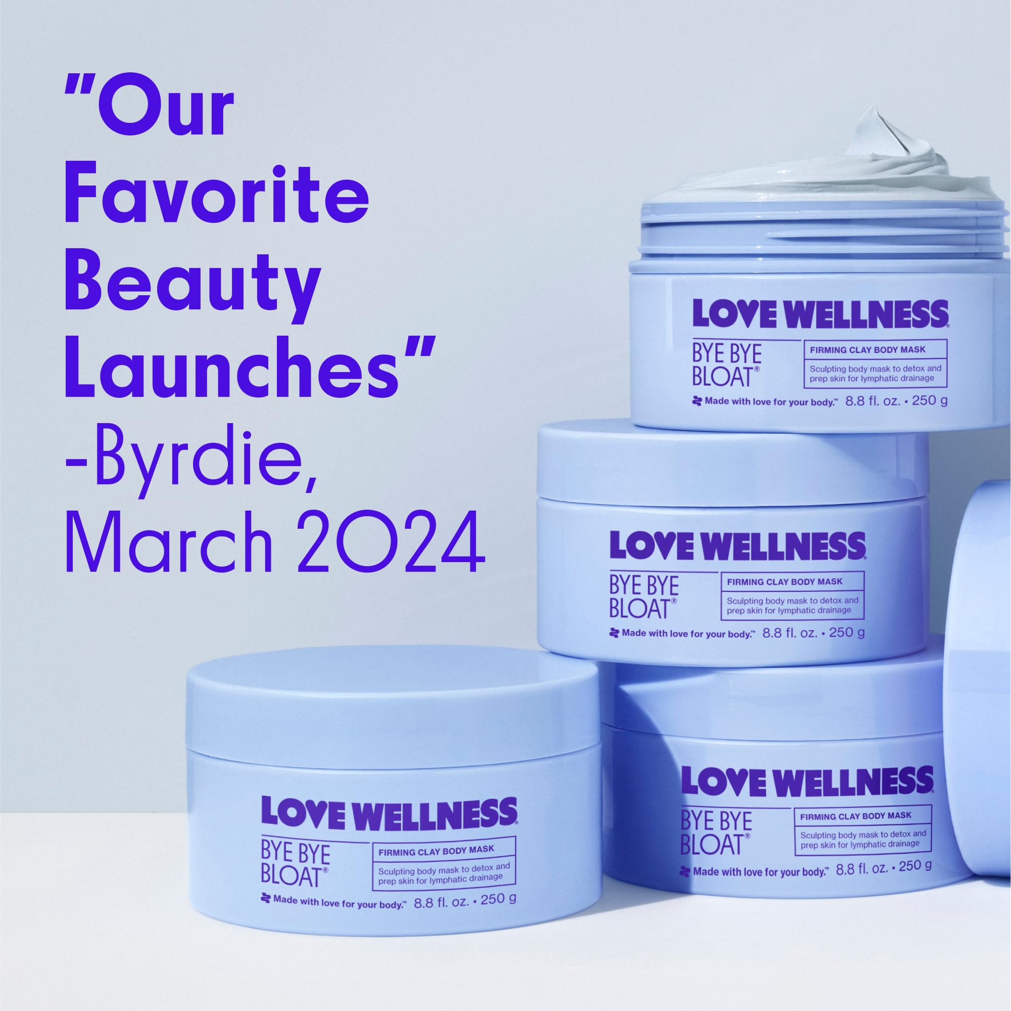 Love Wellness Bye Bye Bloat Firming Clay Body Mask – Lymphatic Hydration 250g