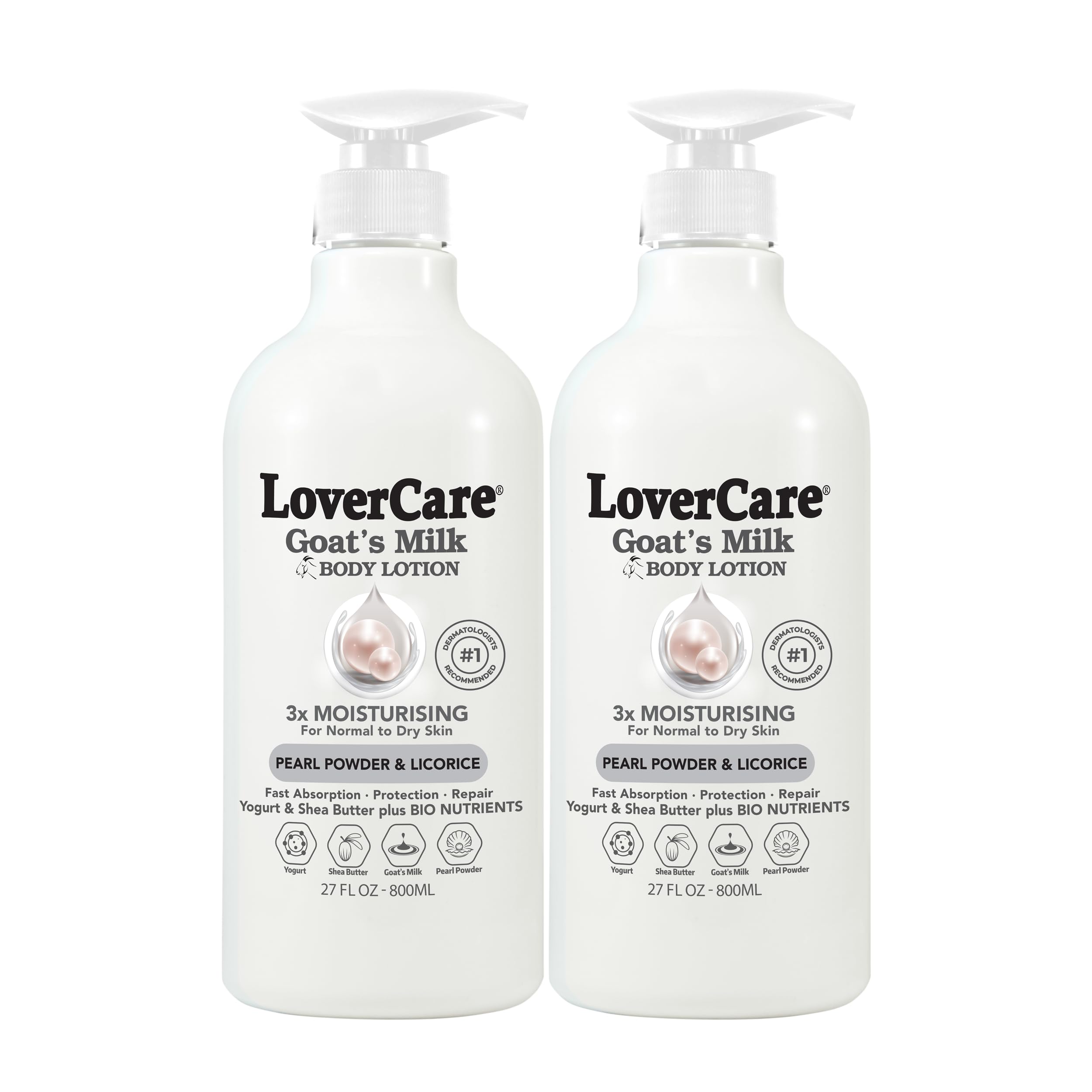 Lover's Care Goat Milk Body Lotion for Dry Skin with Pearl Powder – 27.05oz (800ml) Pack of 2