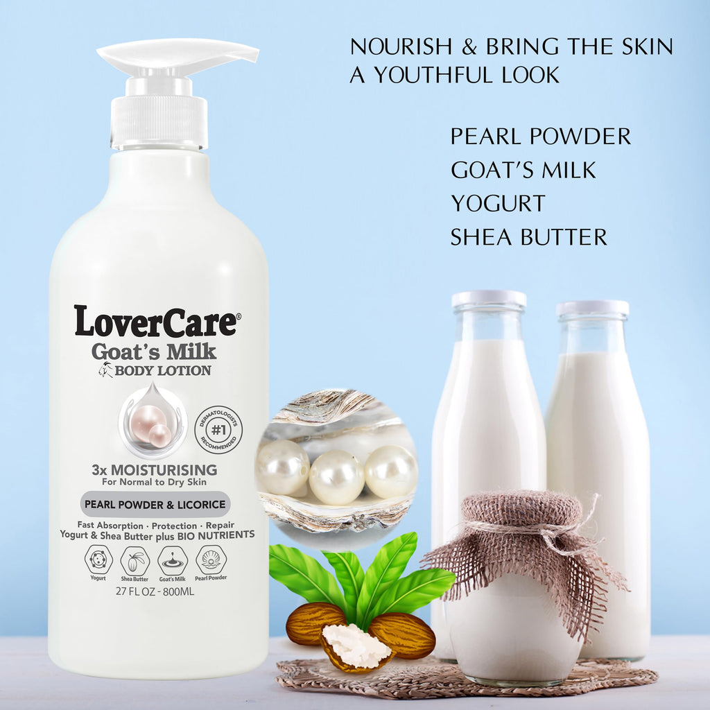 Lover's Care Goat Milk Body Lotion for Dry Skin with Pearl Powder – 27.05oz (800ml) Pack of 2